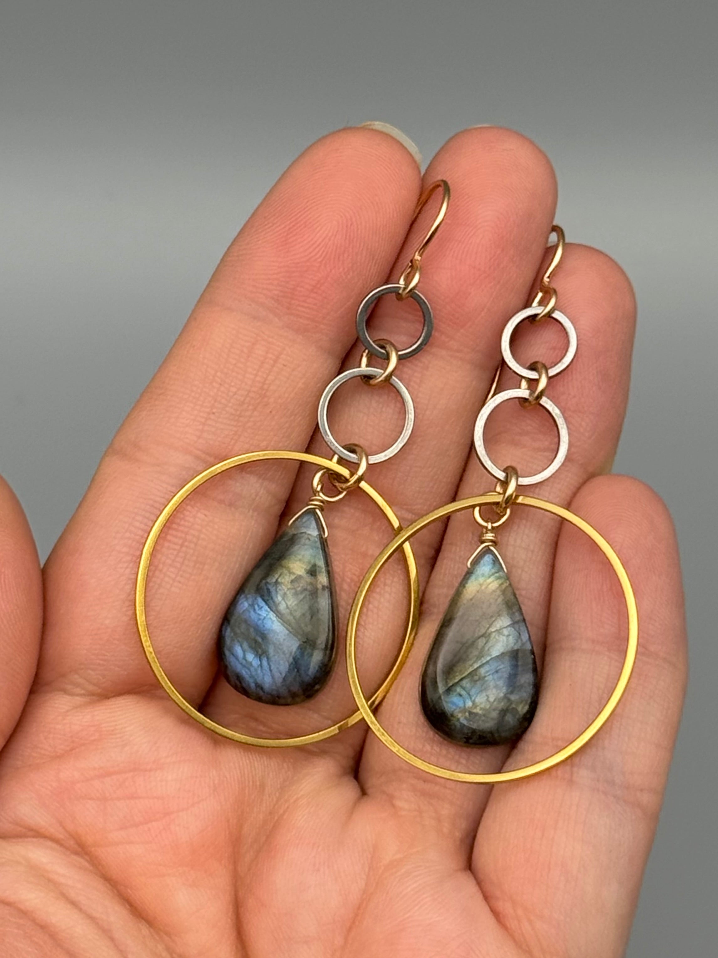 •6 OF CUPS• labradorite + mixed metal earrings