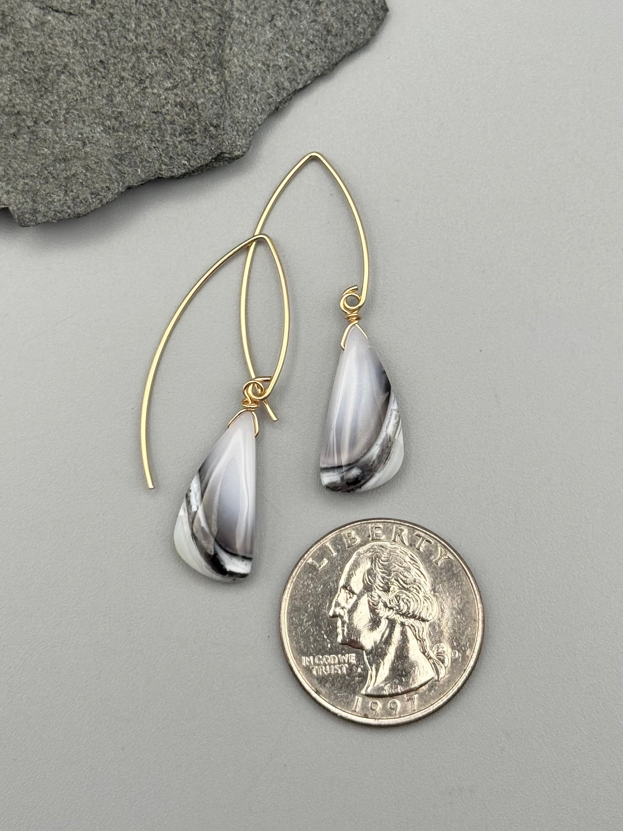 •STRAY• dendritic opal wing + gold earrings