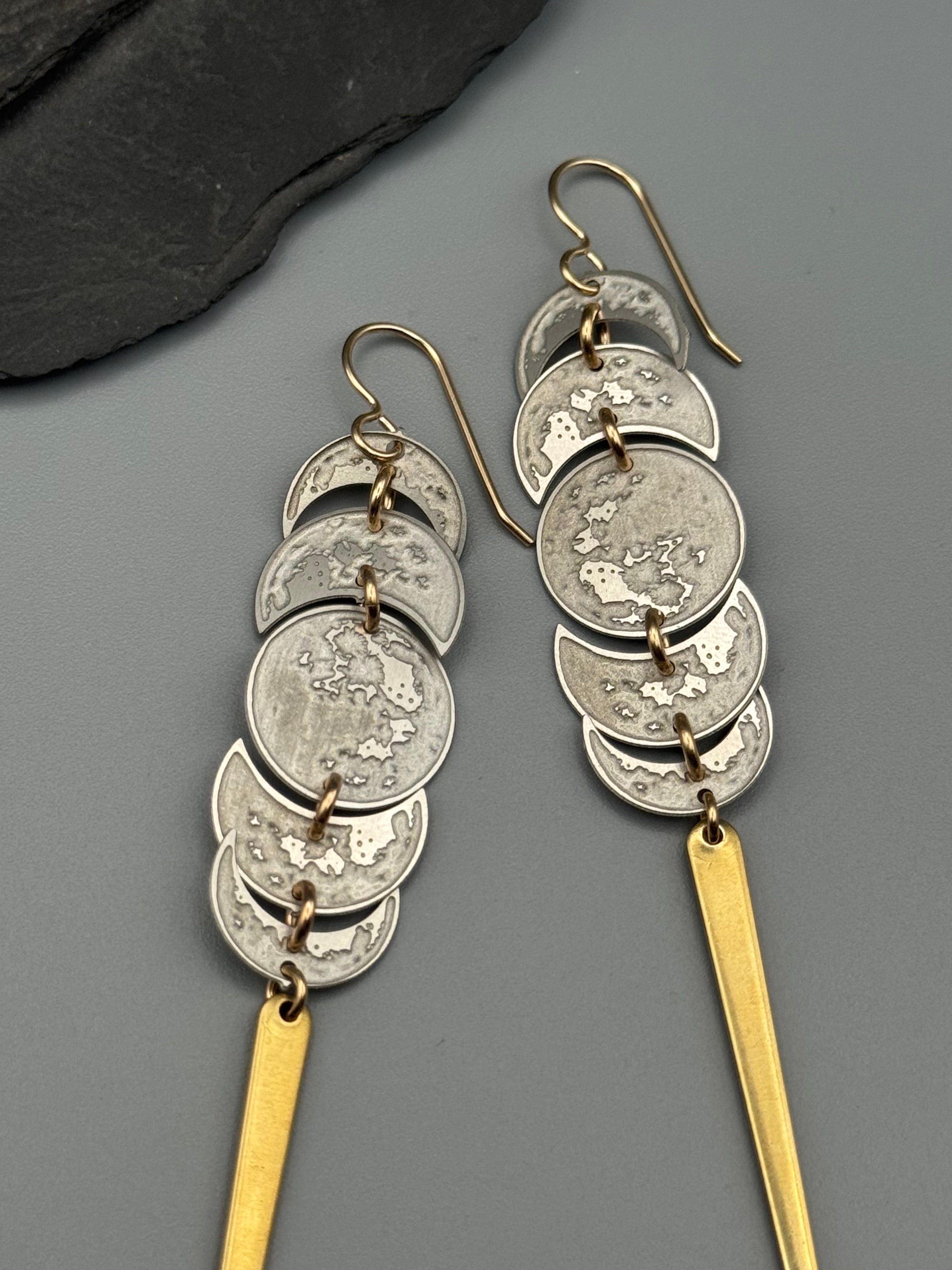 •MOON STACK• mixed metal dangle earrings