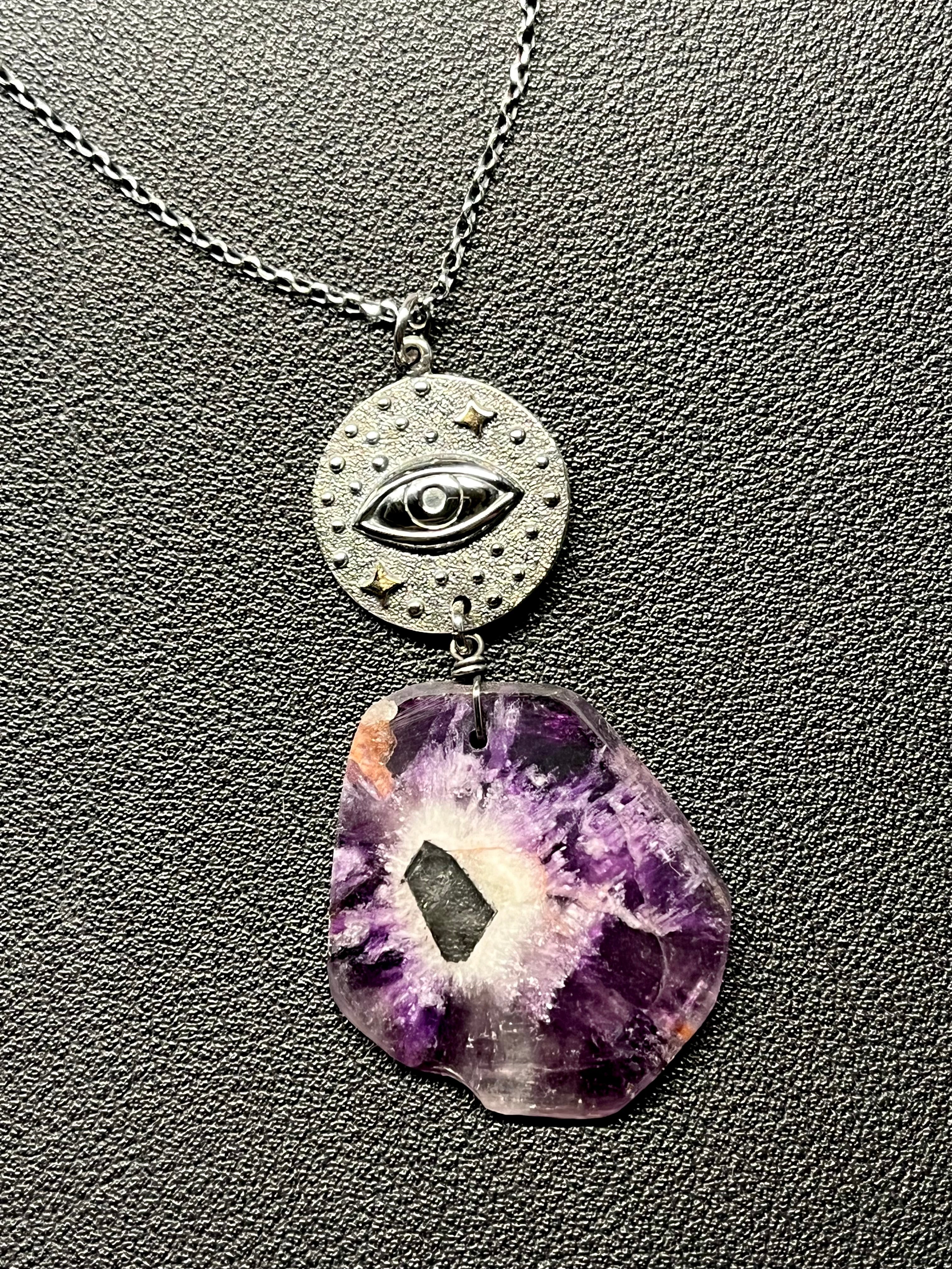 •INVOKE• amethyst + protective eye + silver necklace (18"-20")
