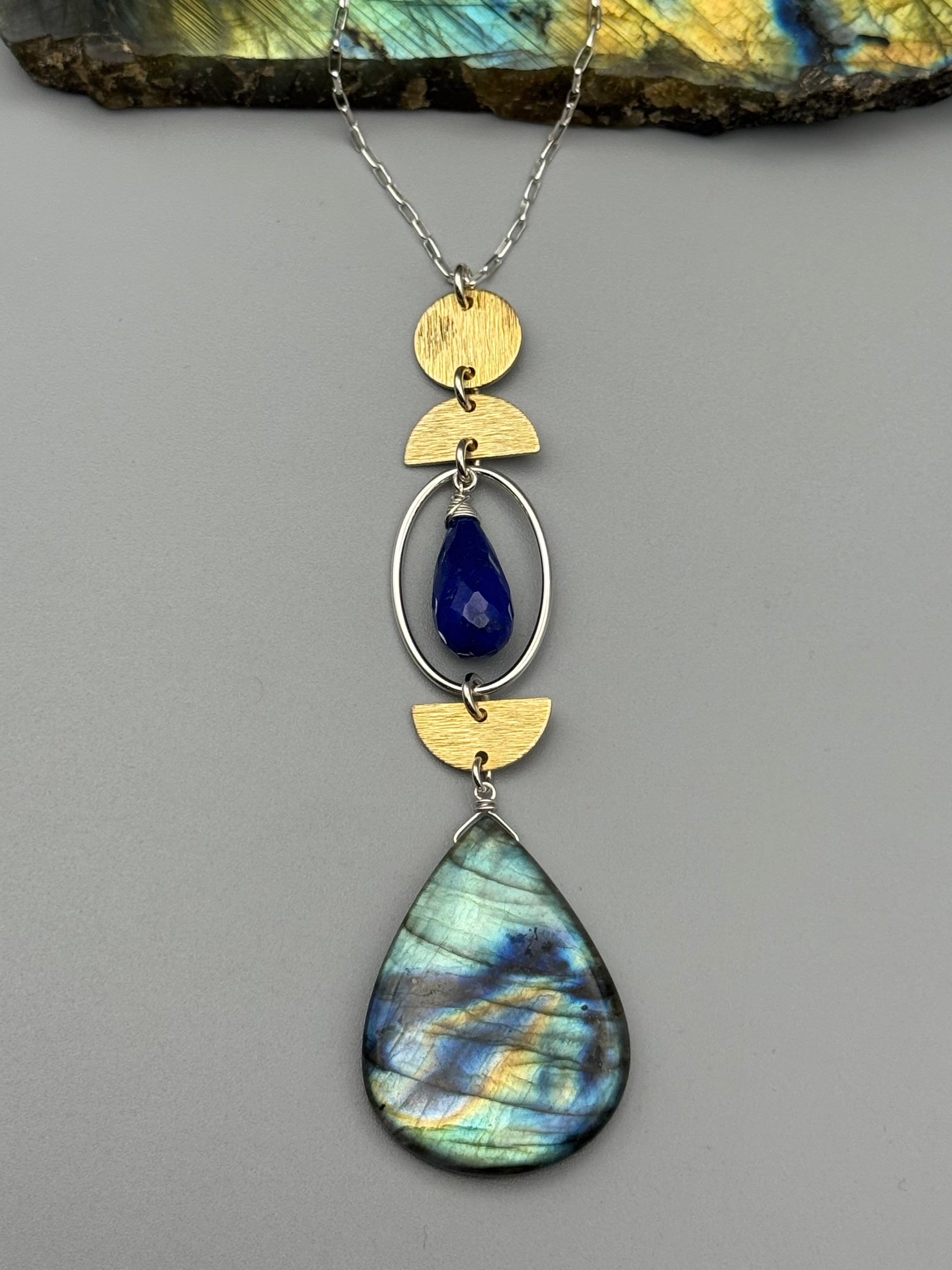 •NYX• lapis + labradorite mixed metal necklace (26"-28" long)