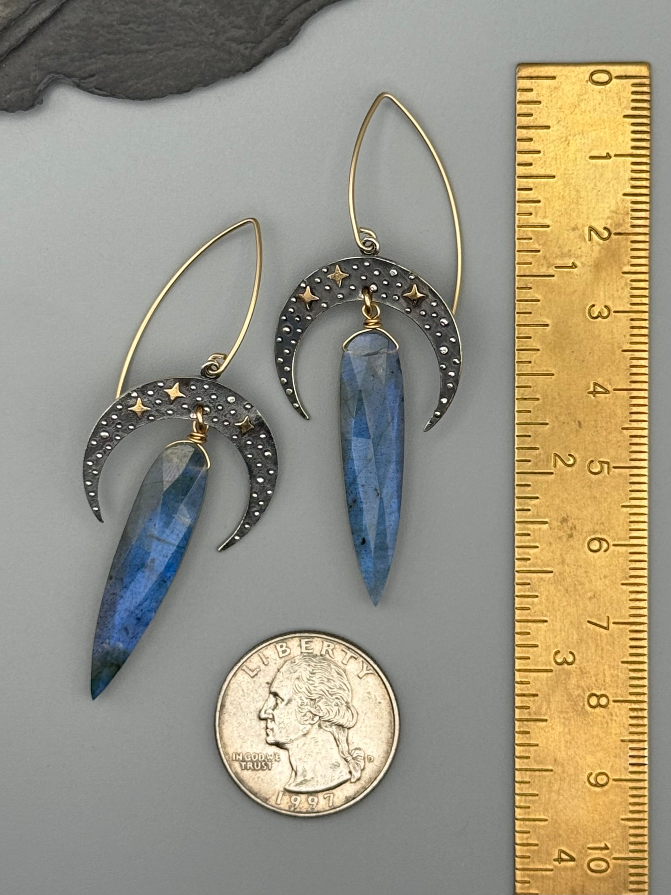 •CELESTIAL SLIVER• labradorite spear tear + mixed metal earrings