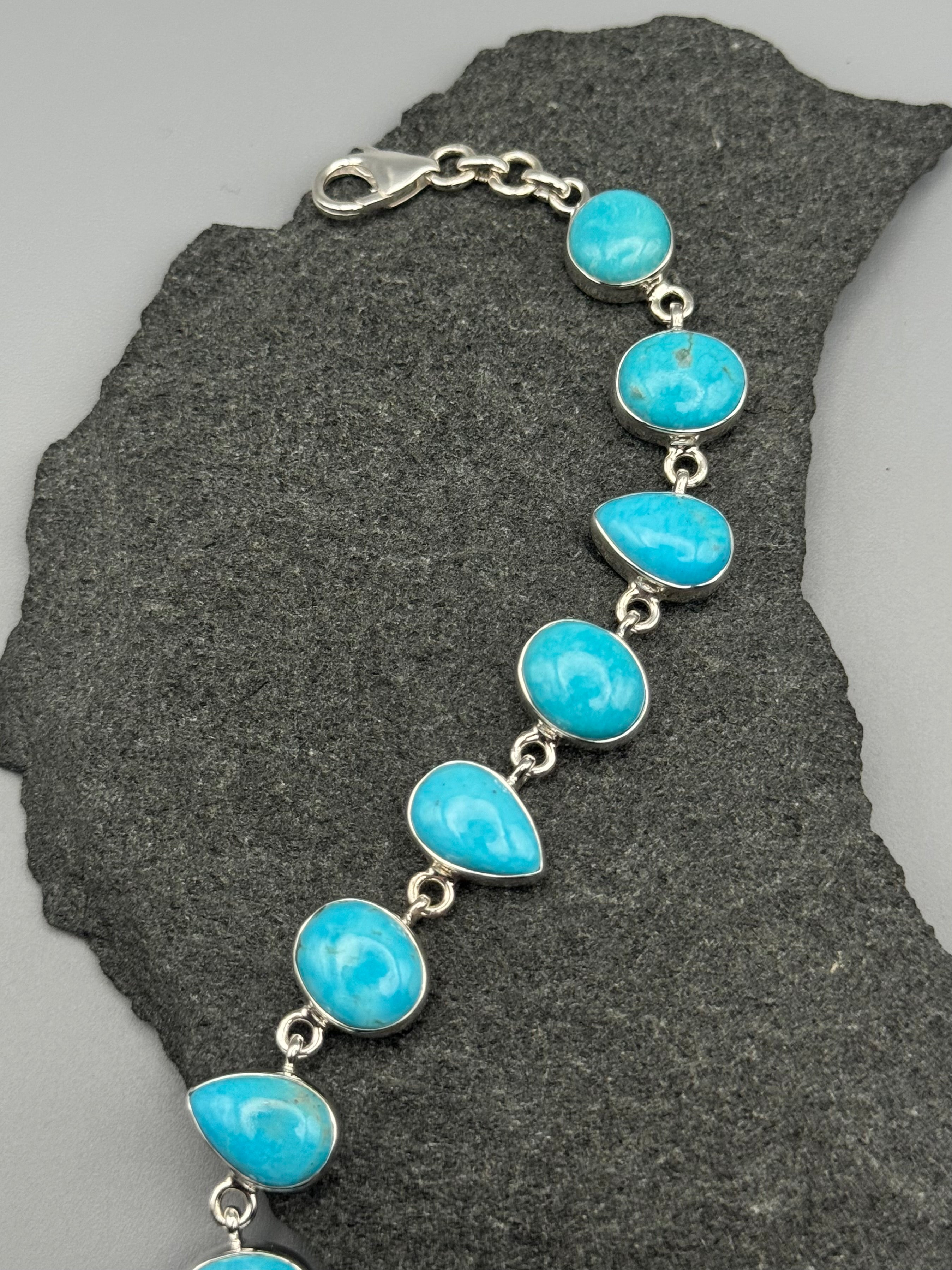 •MEXICAN TURQUOISE - LIL' GEO MIX• linked silver bracelet (7" - 9")