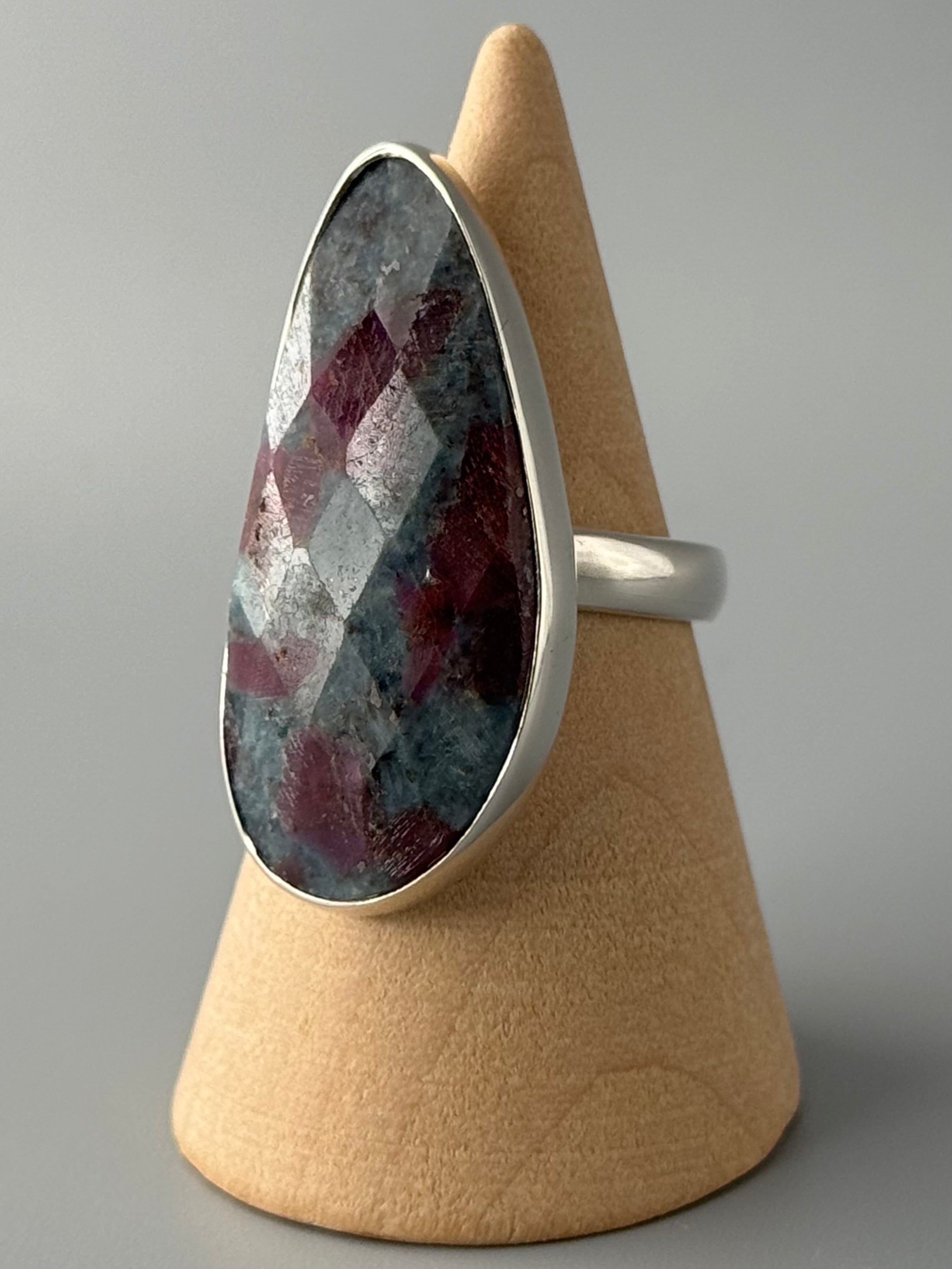 •FACETED RUBY KYANITE - FREEFORM• simple bezel silver ring (size 6.75)