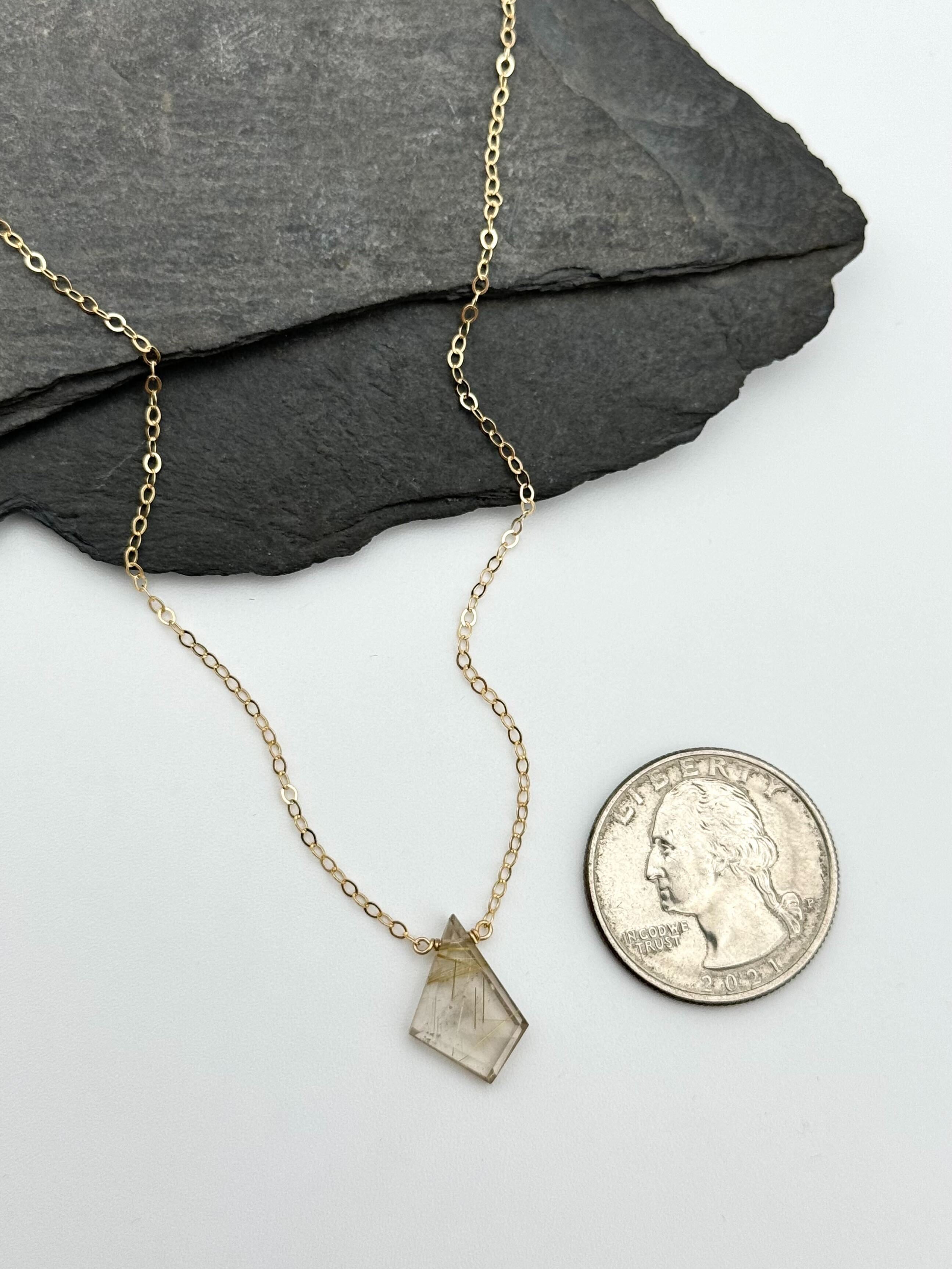 •STRAY• flat faceted rutilated quartz geo + gold necklace (various lengths)