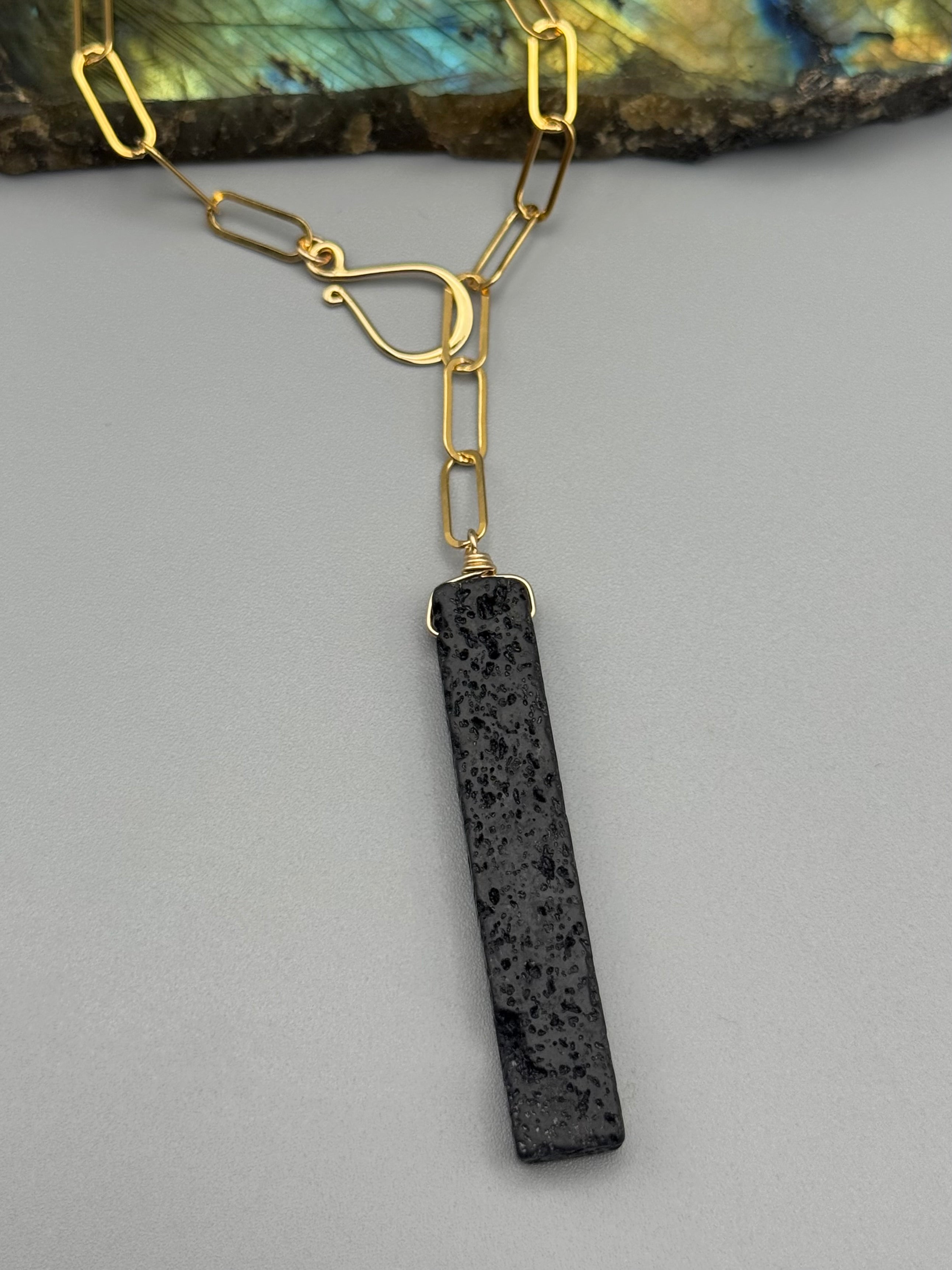 •LINKED• black lava + gold necklace (ADJ to 19")