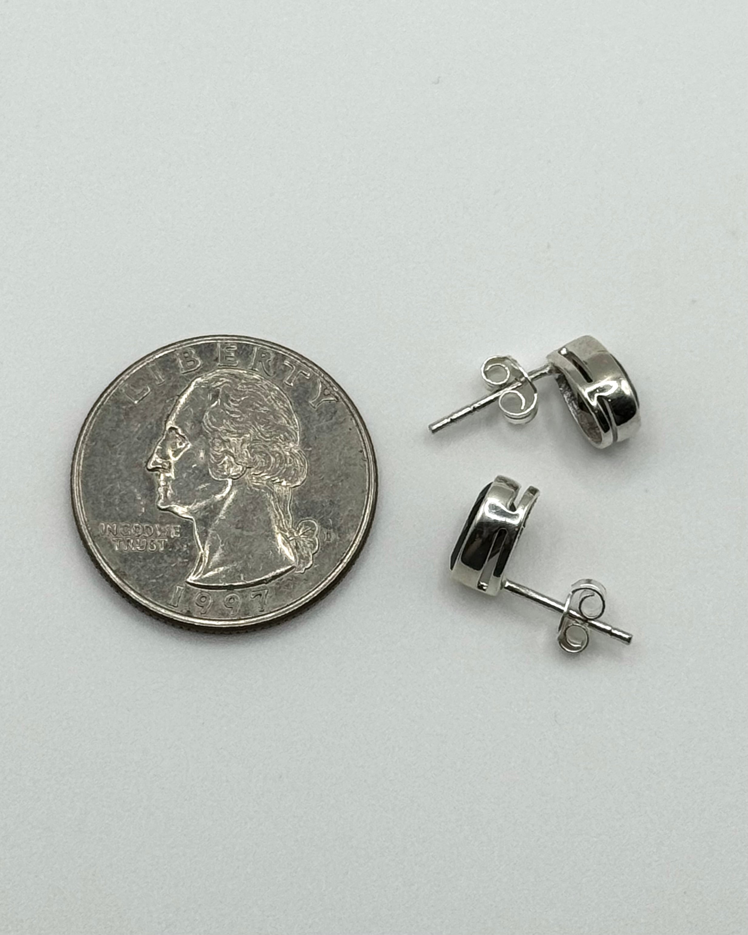 •FACETED SMOKY QUARTZ - LIL' TEARDROP• silver bezel set stud earrings