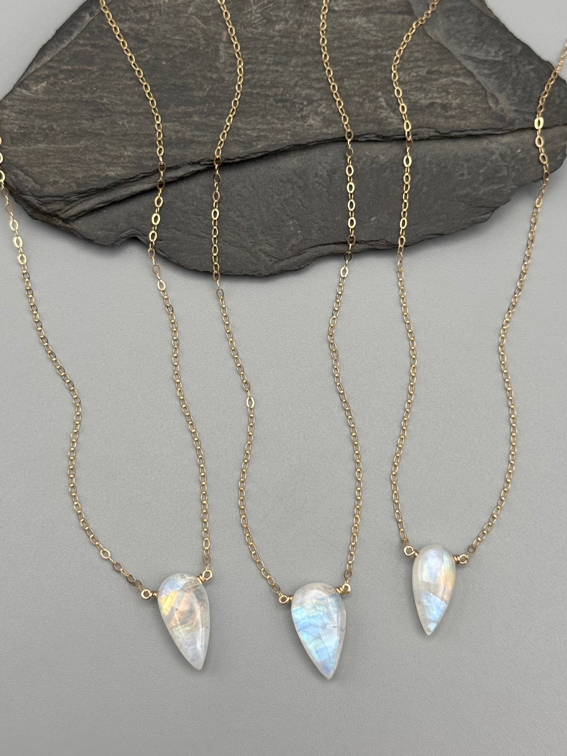 •STRAY• rainbow moonstone spear tear + gold necklace (various lengths)