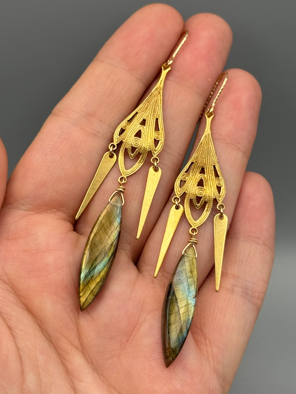 •ANTOINETTE• golden labradorite marquise + gold earrings