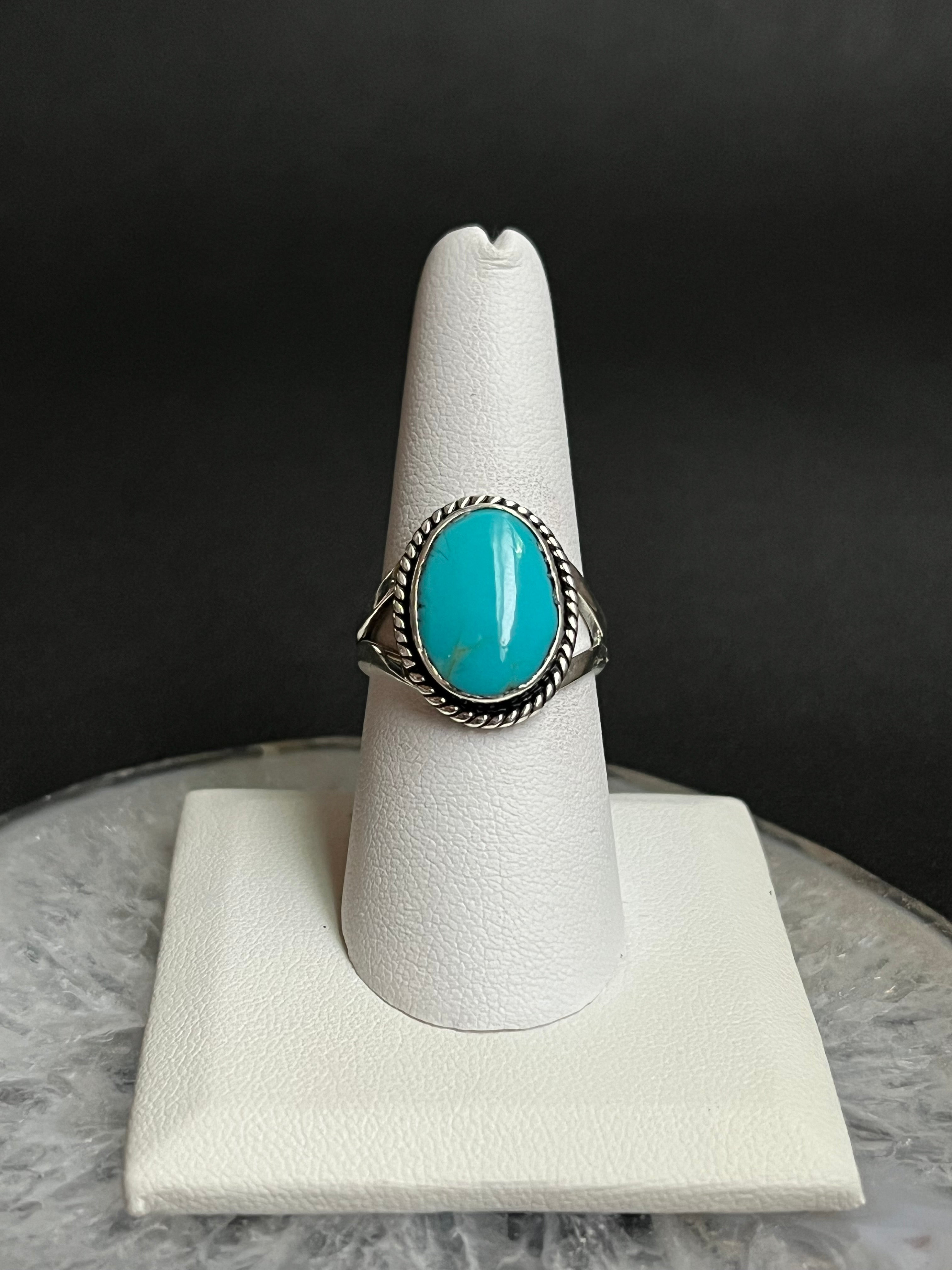 •KINGMAN TURQUOISE - 2• Navajo silver ring (size 8.25)