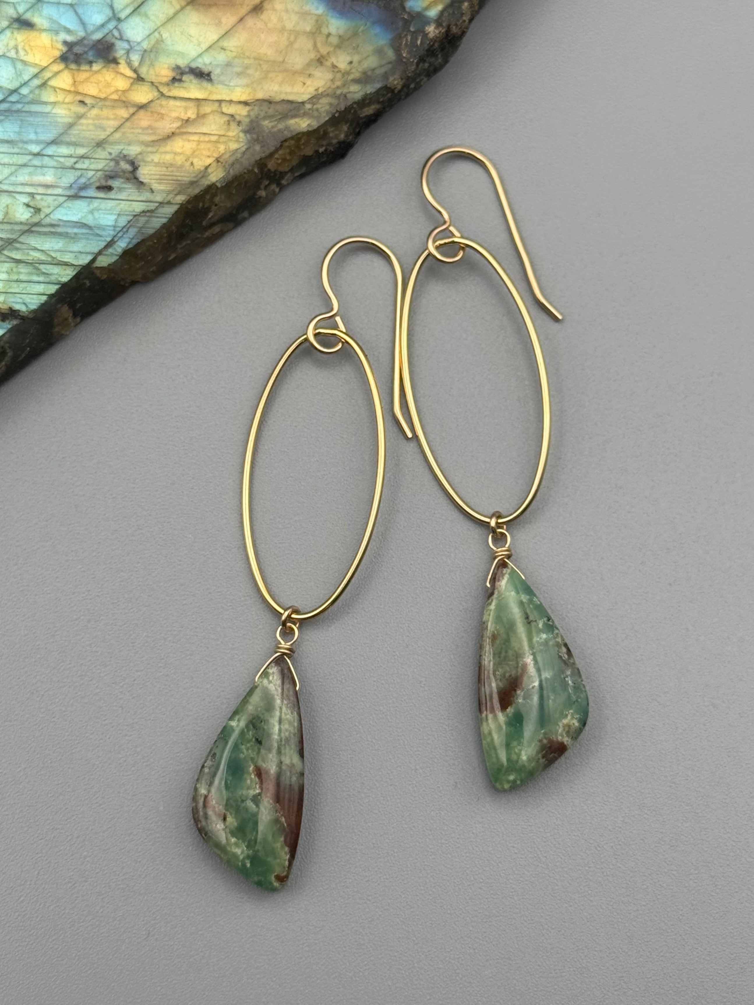 •IO• chrysoprase wing + gold earrings