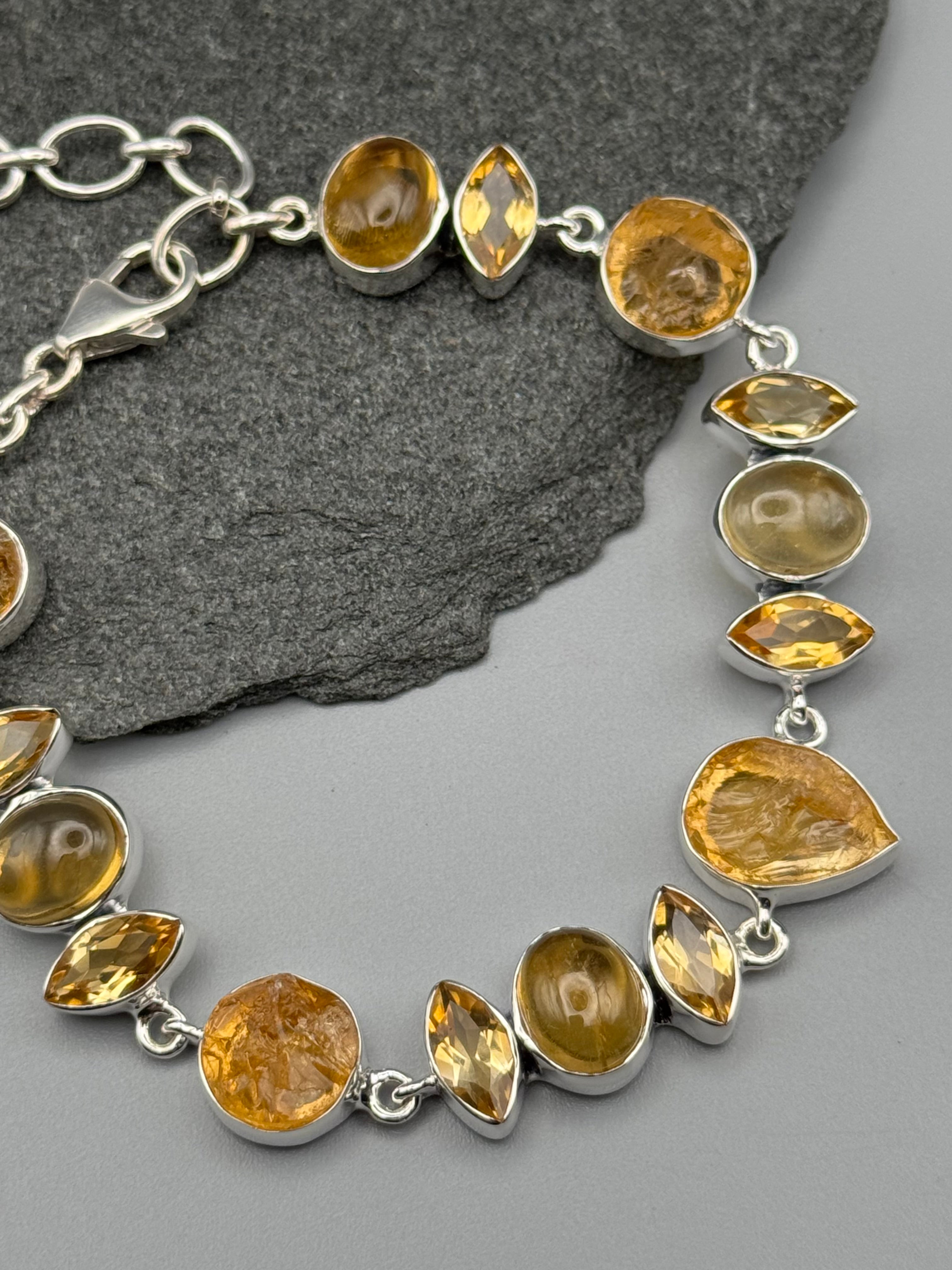 •CITRINE - GEO MIX• linked silver bracelet (7.5 "- 9")