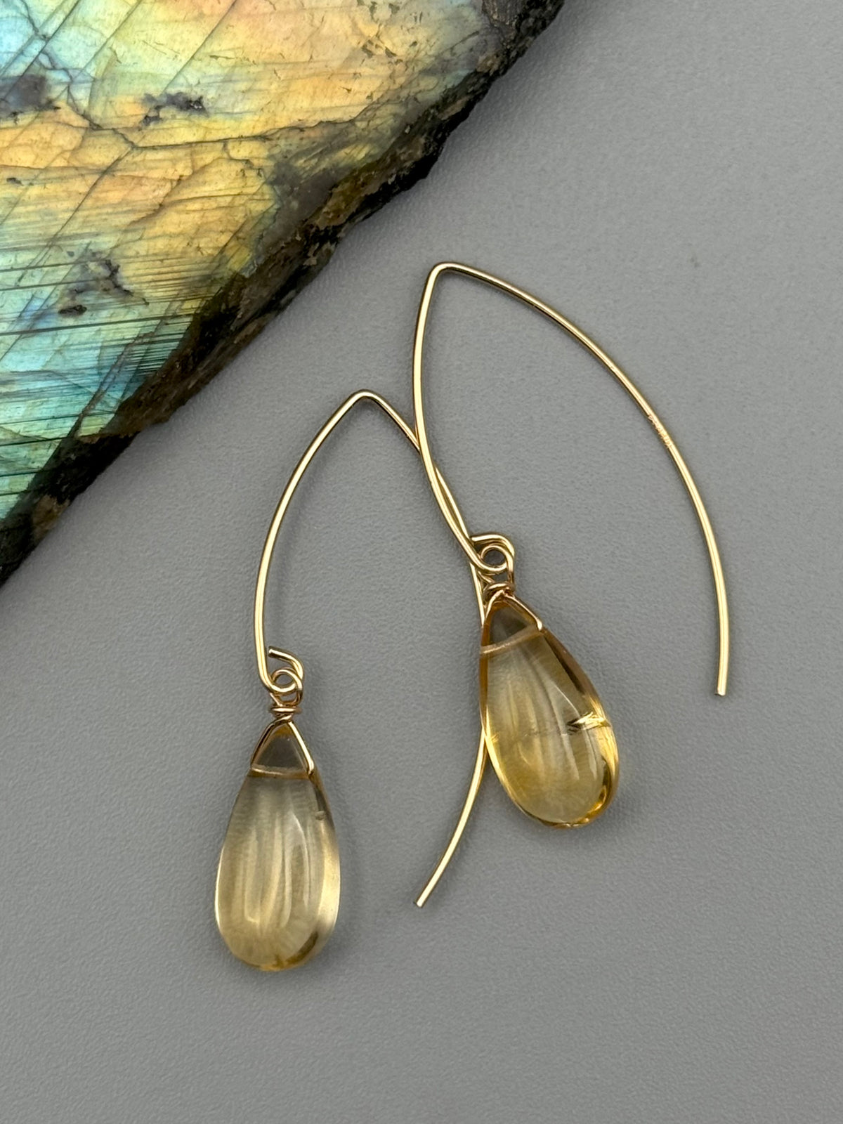 •STRAY• citrine tear + gold earrings