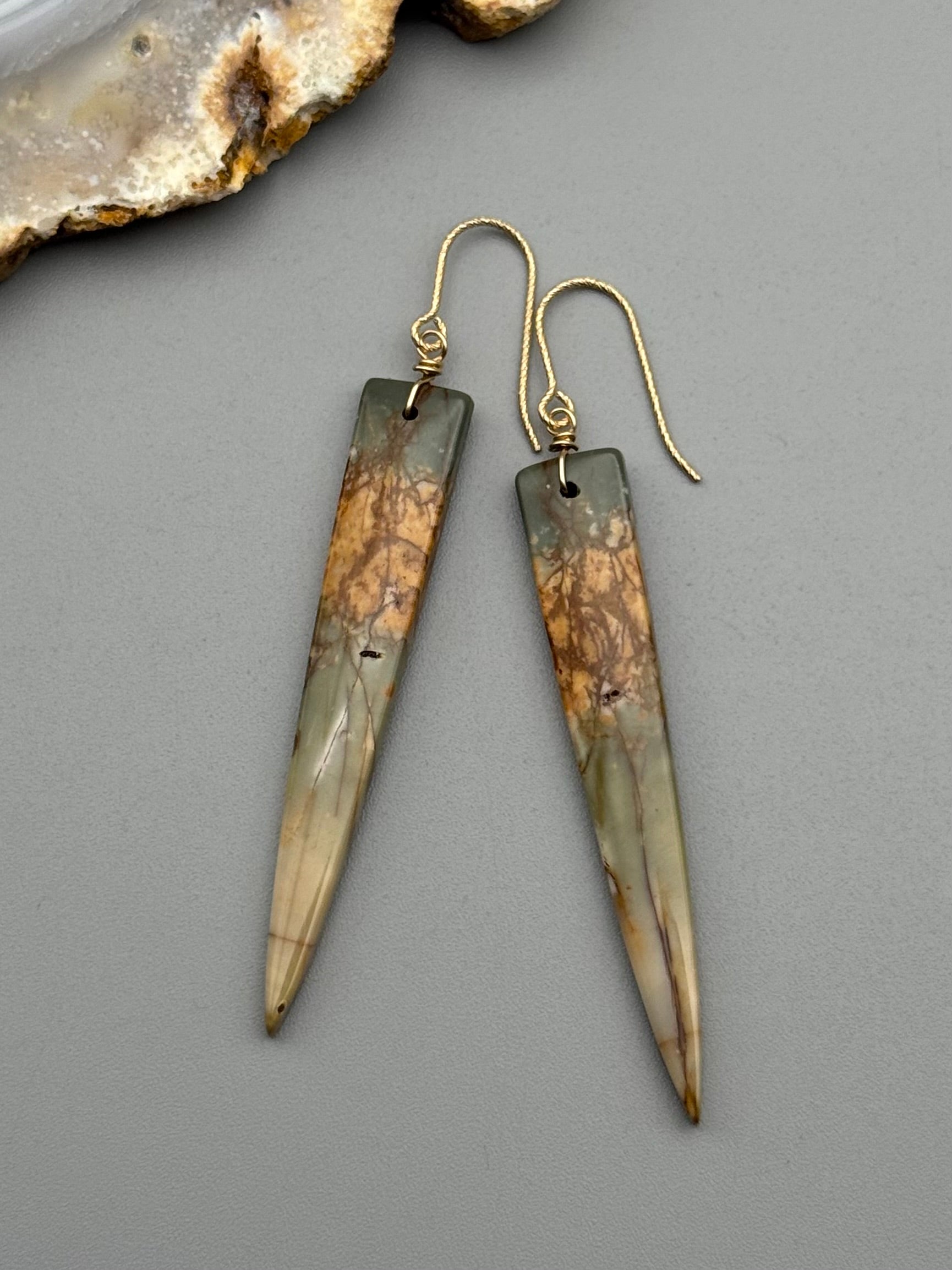 •STRAY• red creek jasper fang + gold earrings