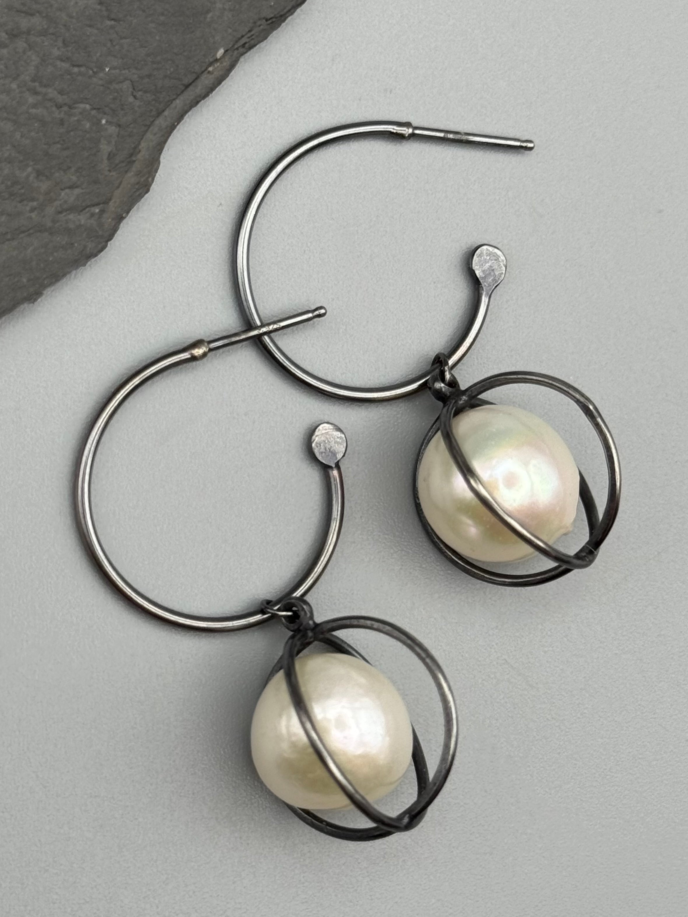 •ORBIT• pearl + silver post earrings