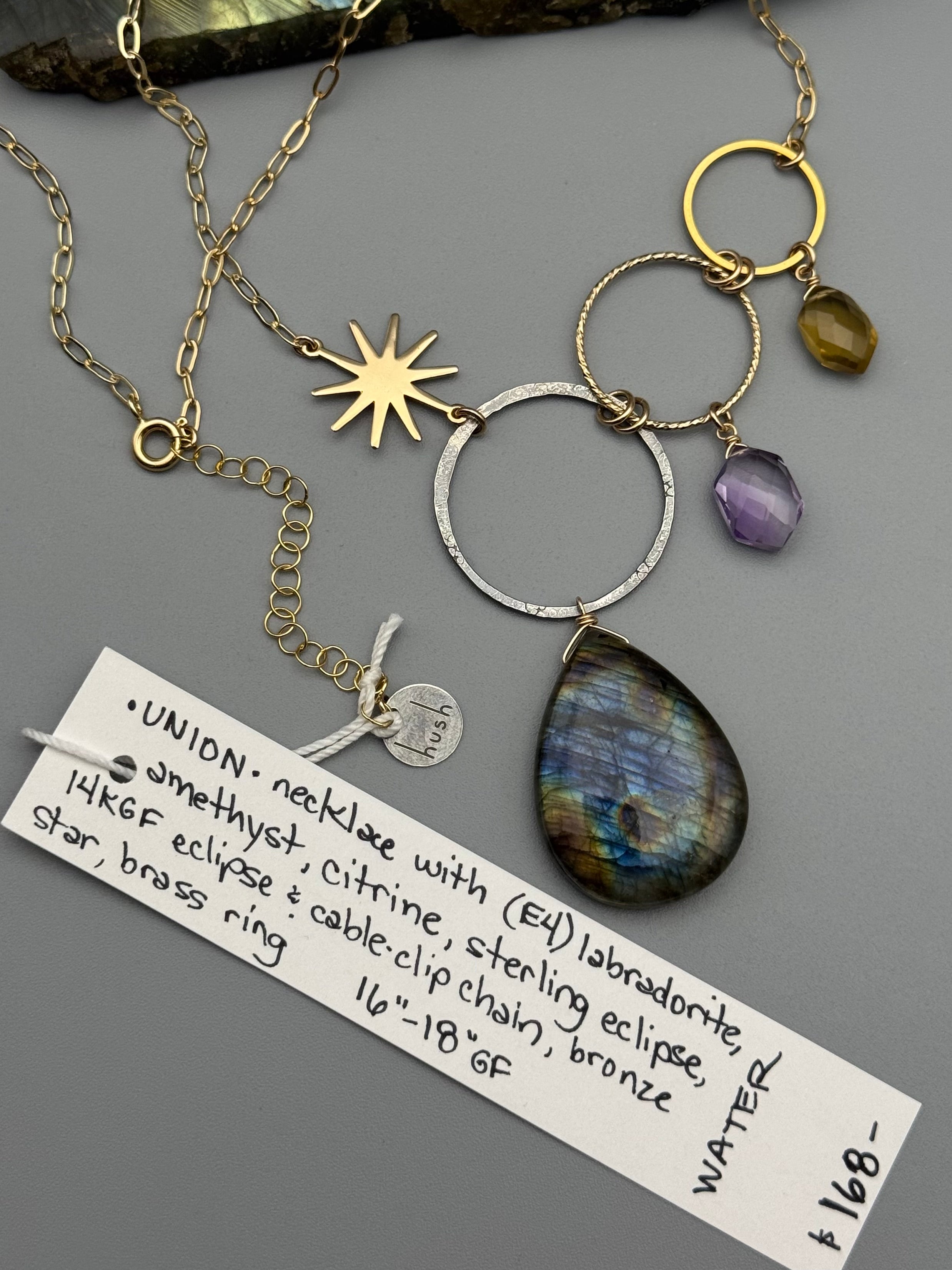 •UNION• citrine + amethyst + labradorite mixed metal necklace (16"-18" long)