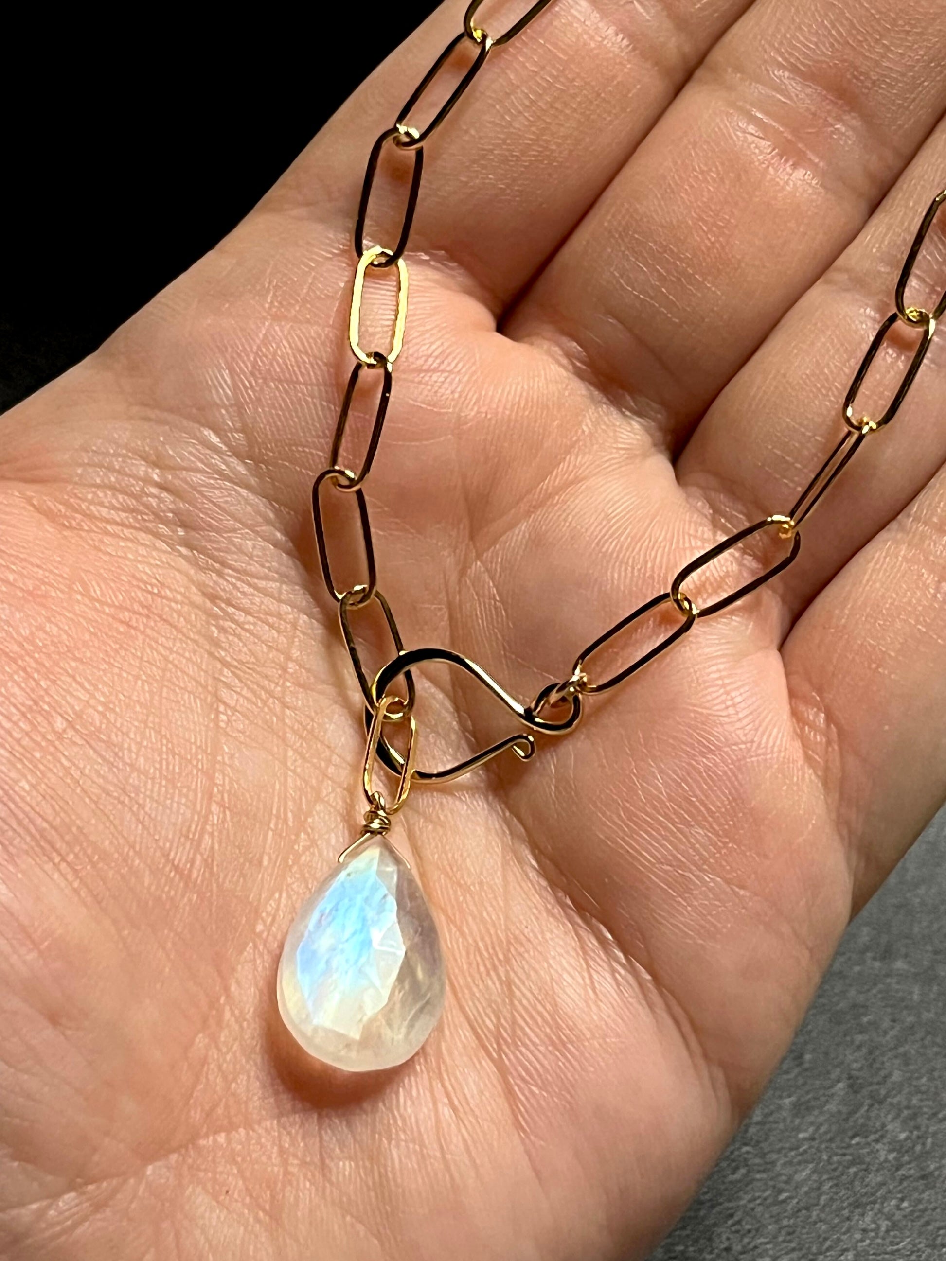 •LINKED• rainbow moonstone + gold necklace (19")