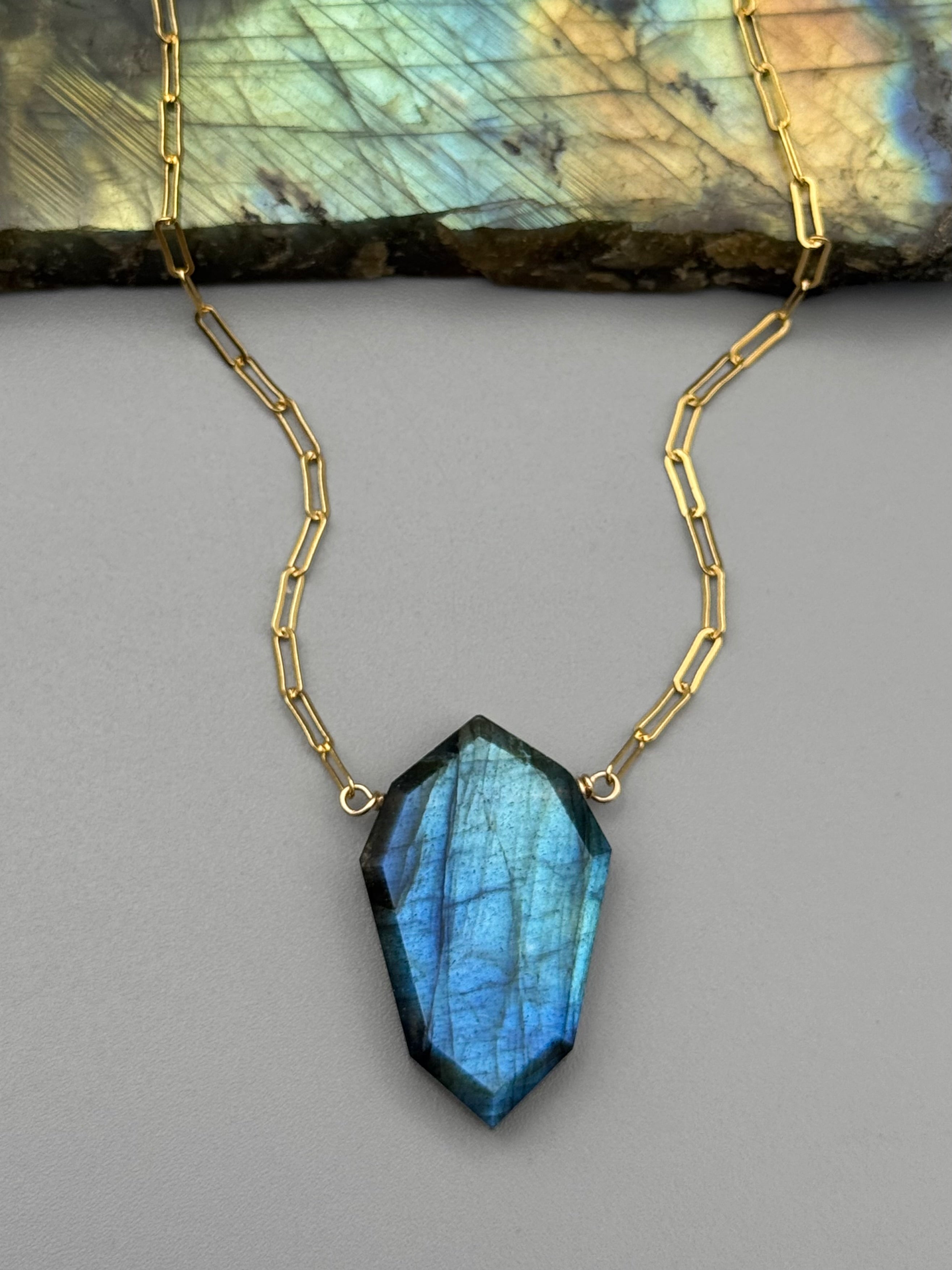 •AEON• labradorite petal + gold necklace (18"-20" long)
