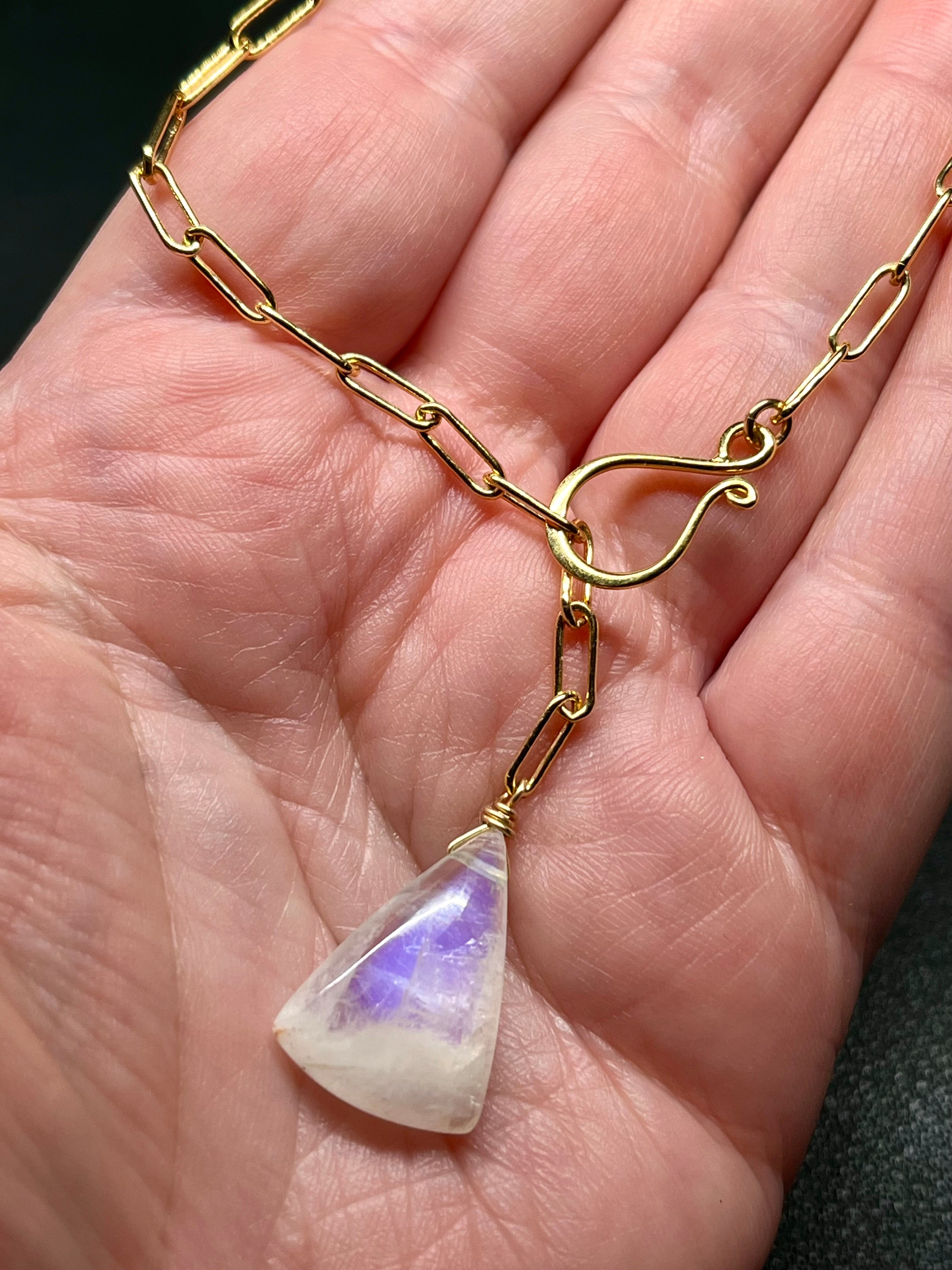 •LINKED• rainbow moonstone + gold necklace (19")