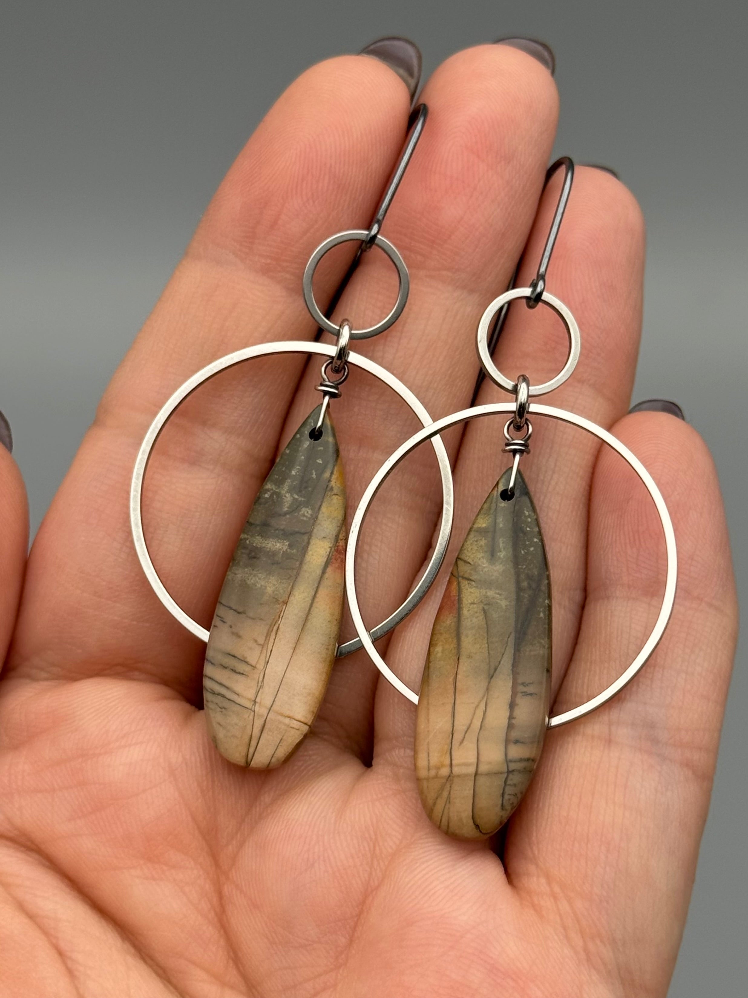 •EQUA-ORBIT• red creek jasper deep tear + silver earrings