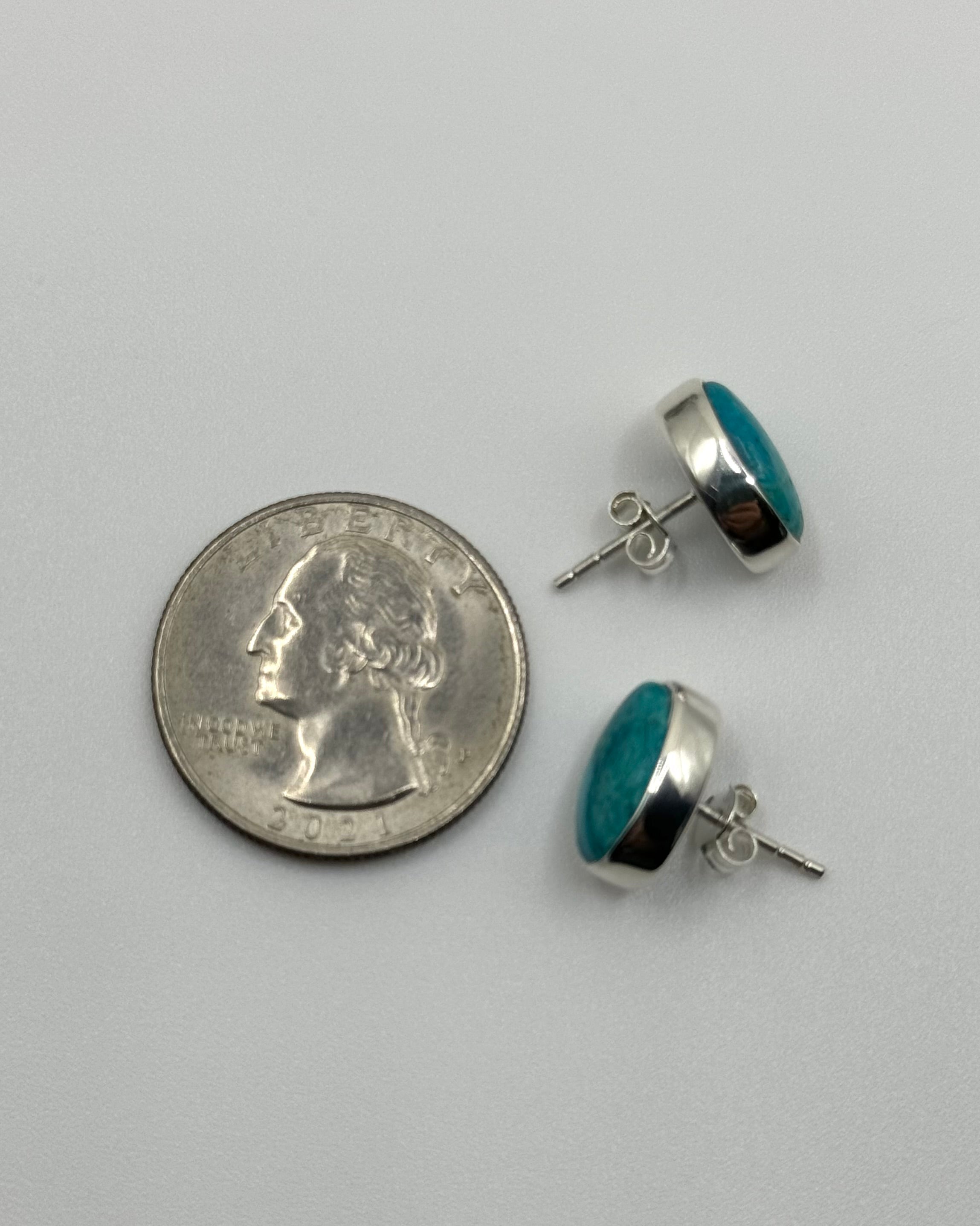 •PERUVIAN OPAL - OVAL• silver bezel set stud earrings