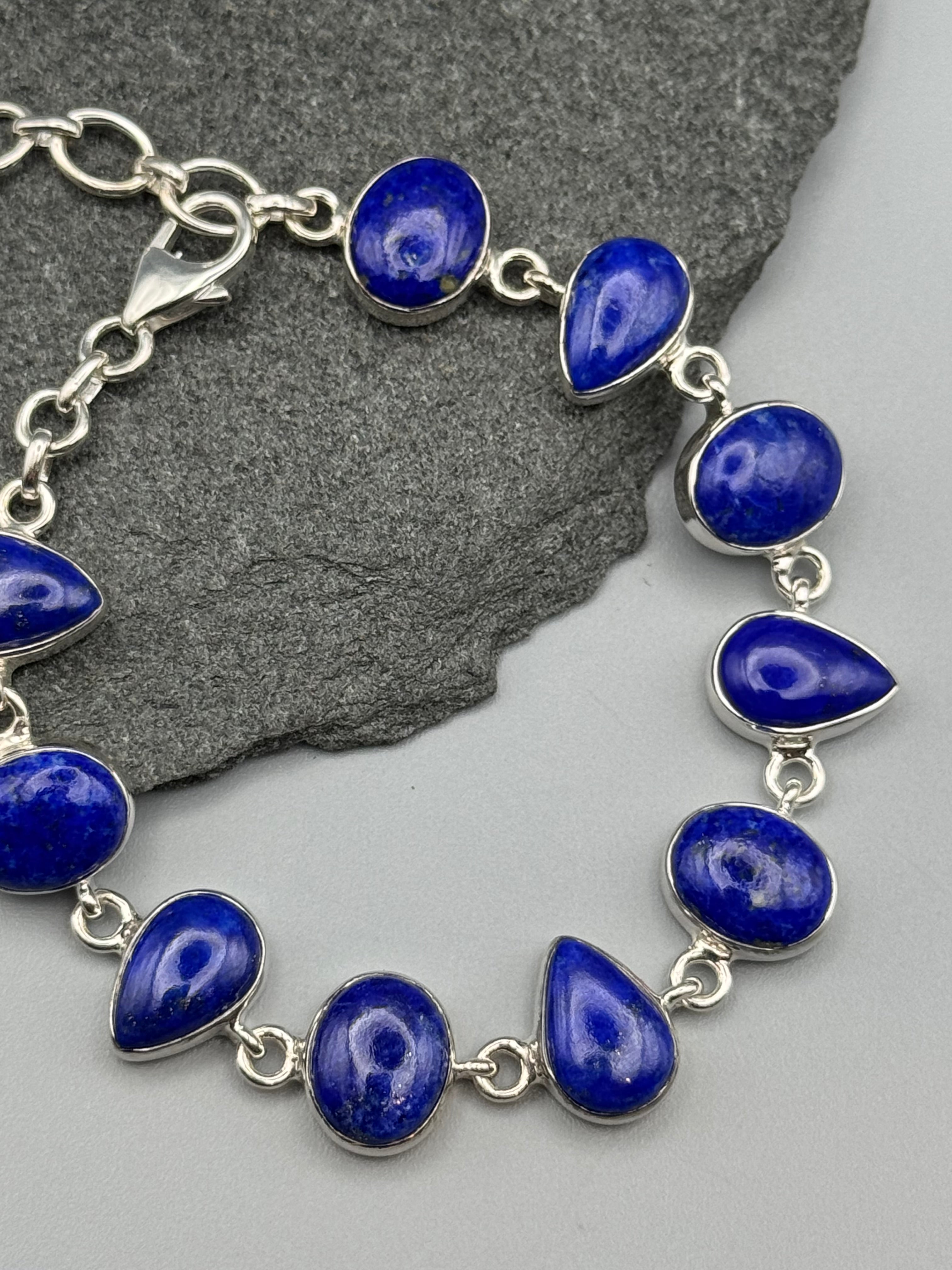 •LAPIS LAZULI - GEO MIX• linked silver bracelet (7.25" - 9")