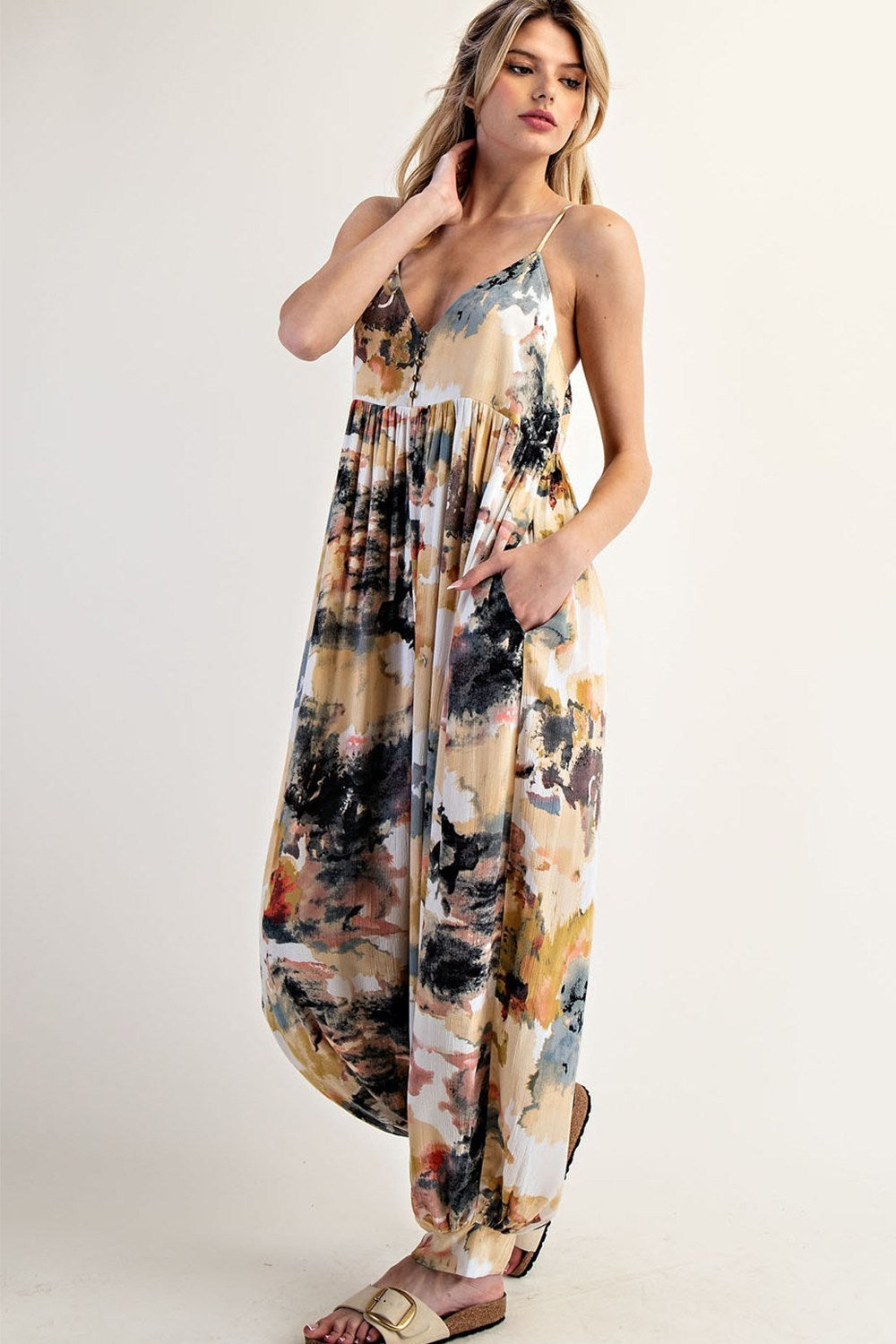 •PEYTON - WATERCOLOR• relaxed fit V-neck jumpsuit
