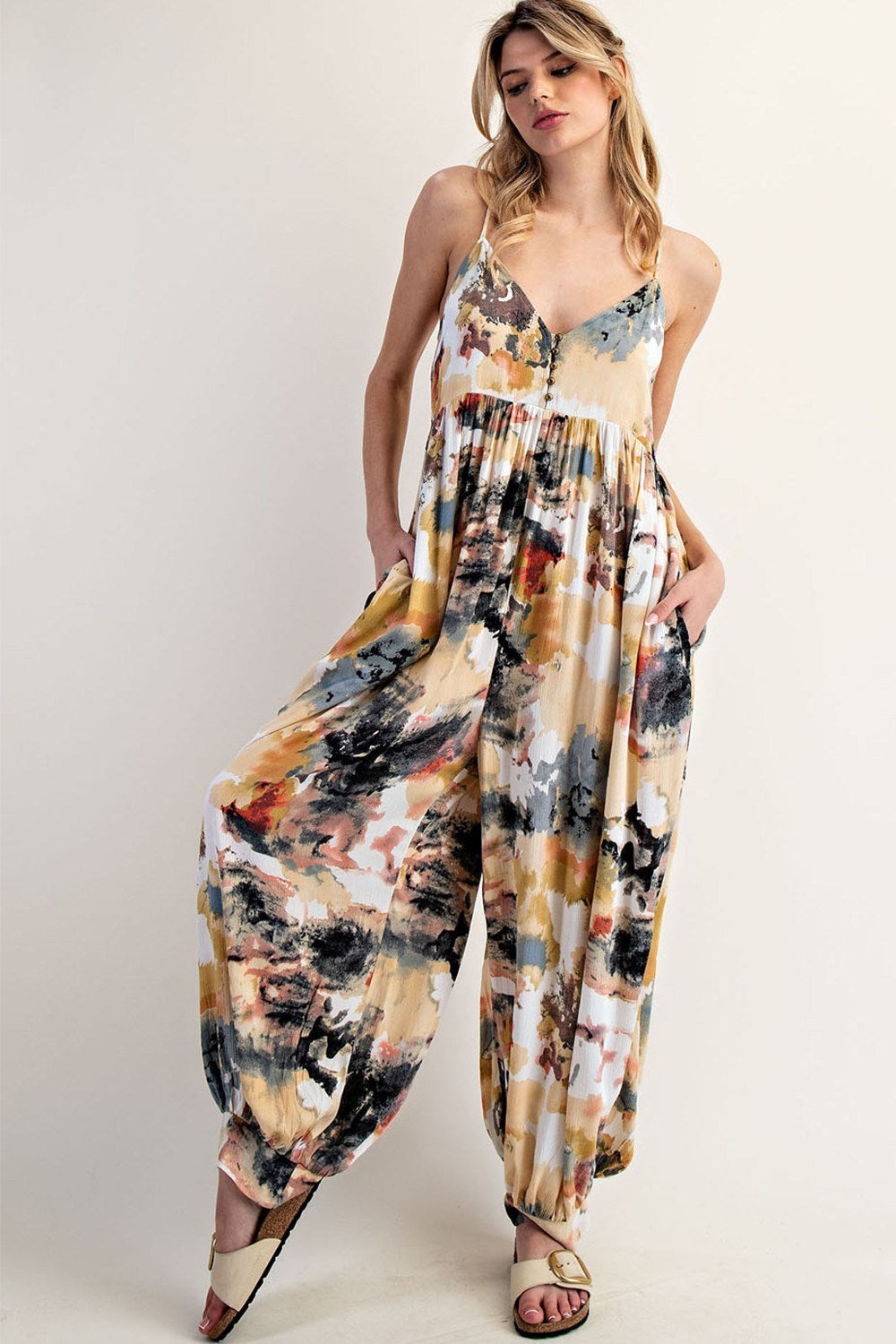•PEYTON - WATERCOLOR• relaxed fit V-neck jumpsuit