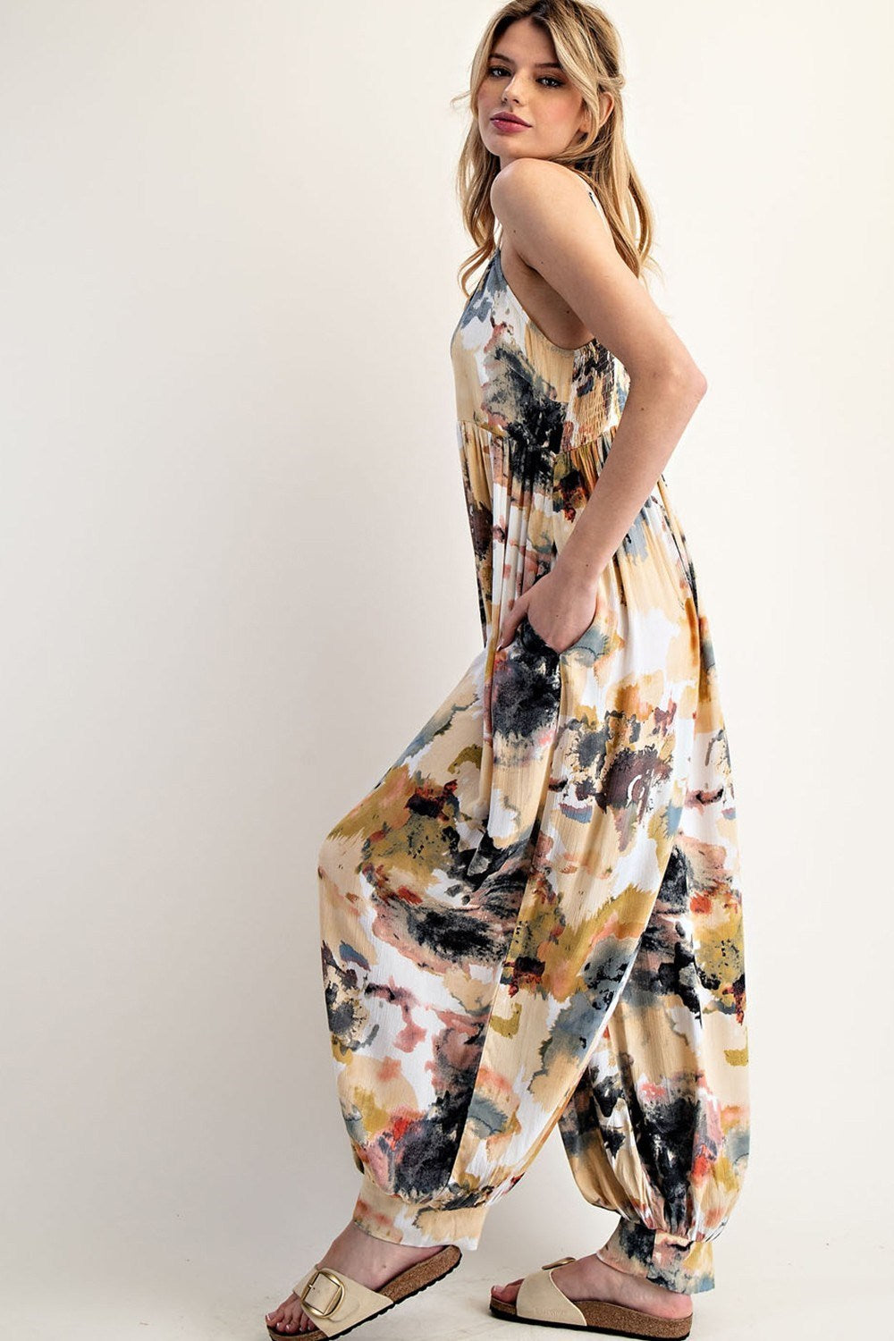 •PEYTON - WATERCOLOR• relaxed fit V-neck jumpsuit