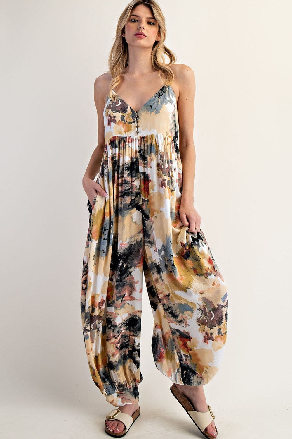 •PEYTON - WATERCOLOR• relaxed fit V-neck jumpsuit