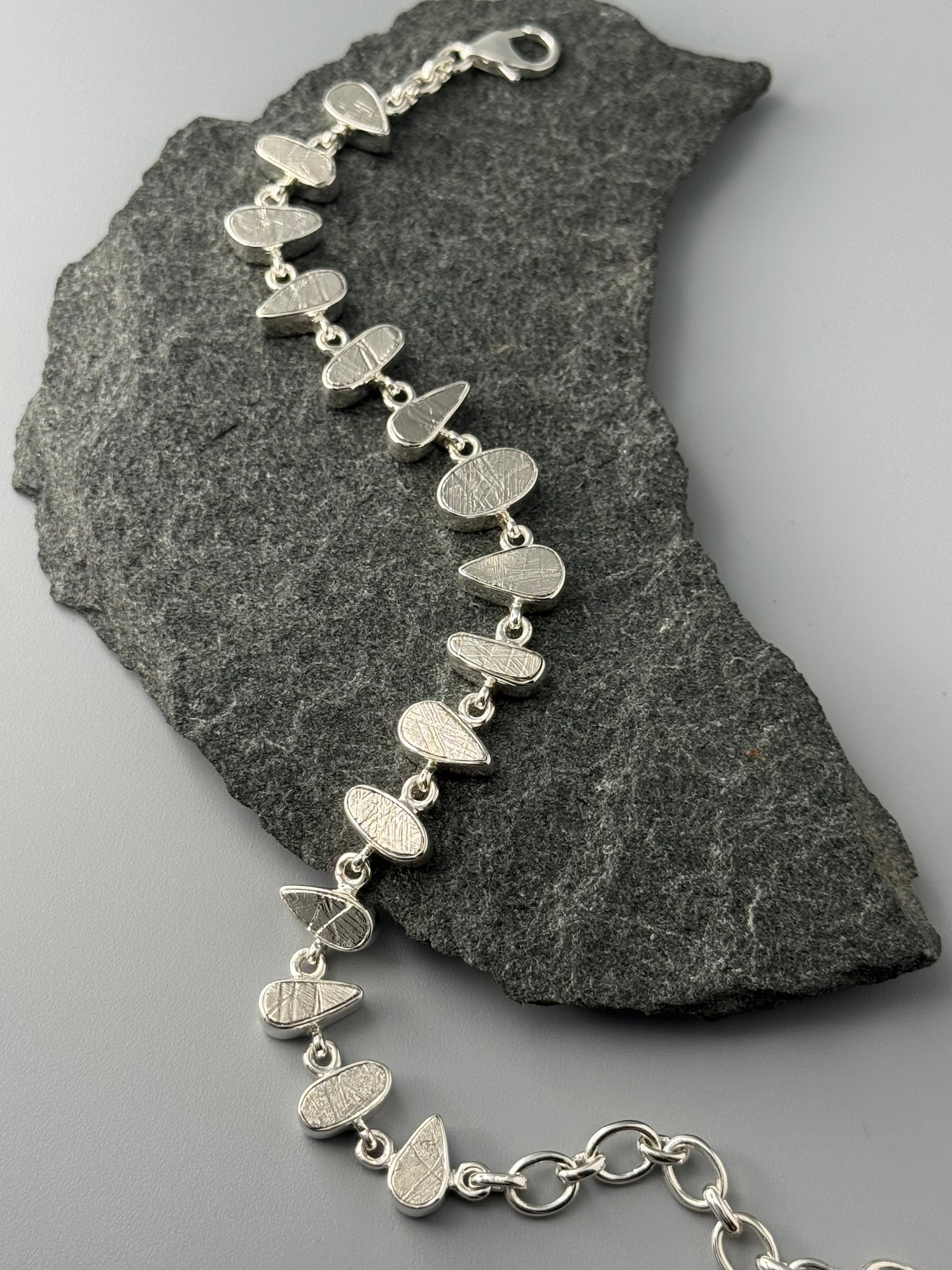 •METEORITE - GEO MIX - 2• linked silver bracelet (7.25" - 9")