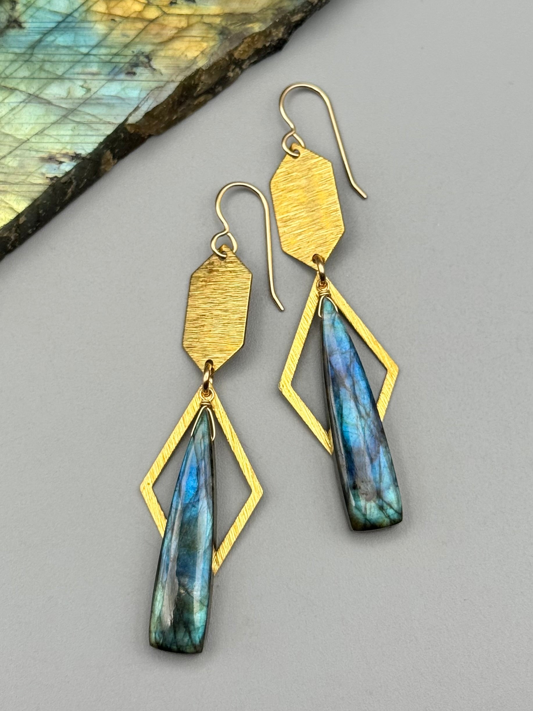 •DIAMOND HEX• labradorite tower + gold earrings