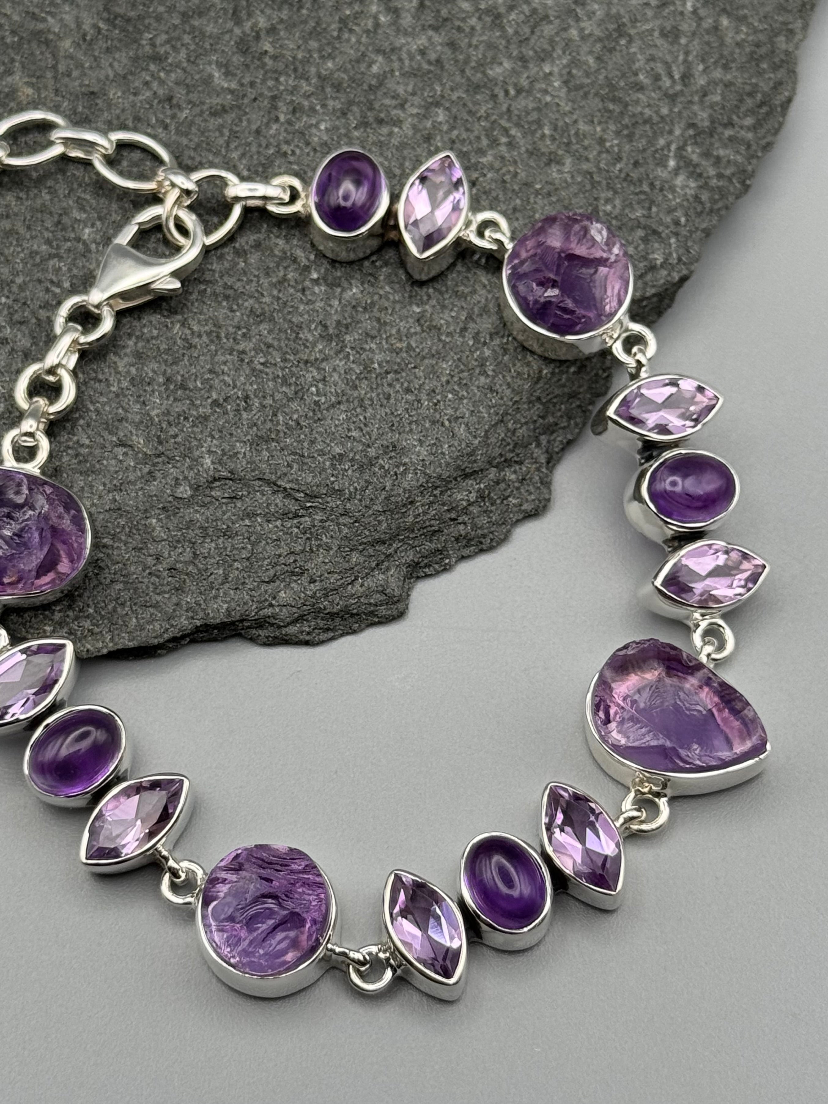 •AMETHYST - GEO MIX• linked silver bracelet (7.25" - 9")