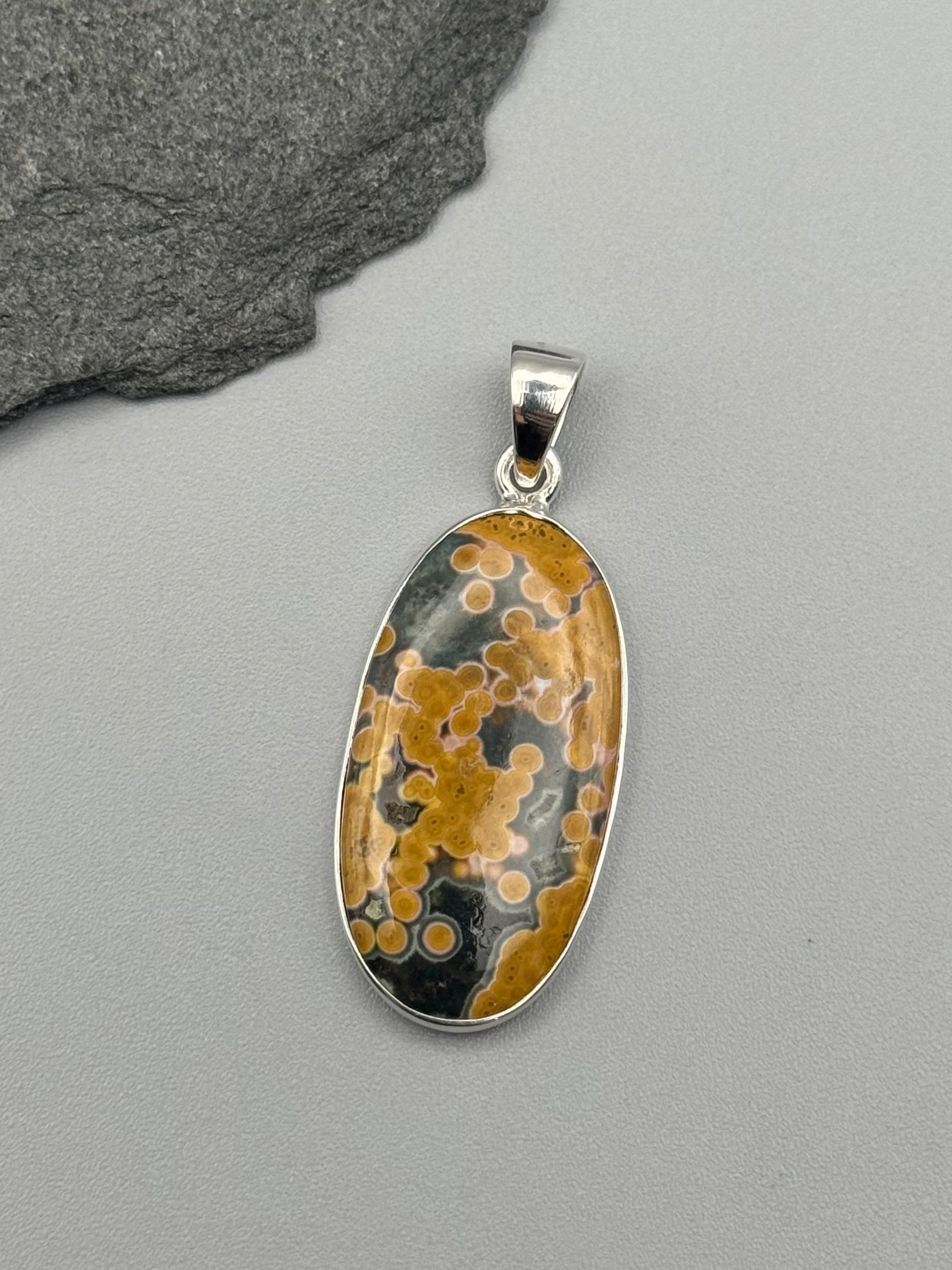 •OCEAN JASPER - SLENDER OVAL• sterling silver pendant