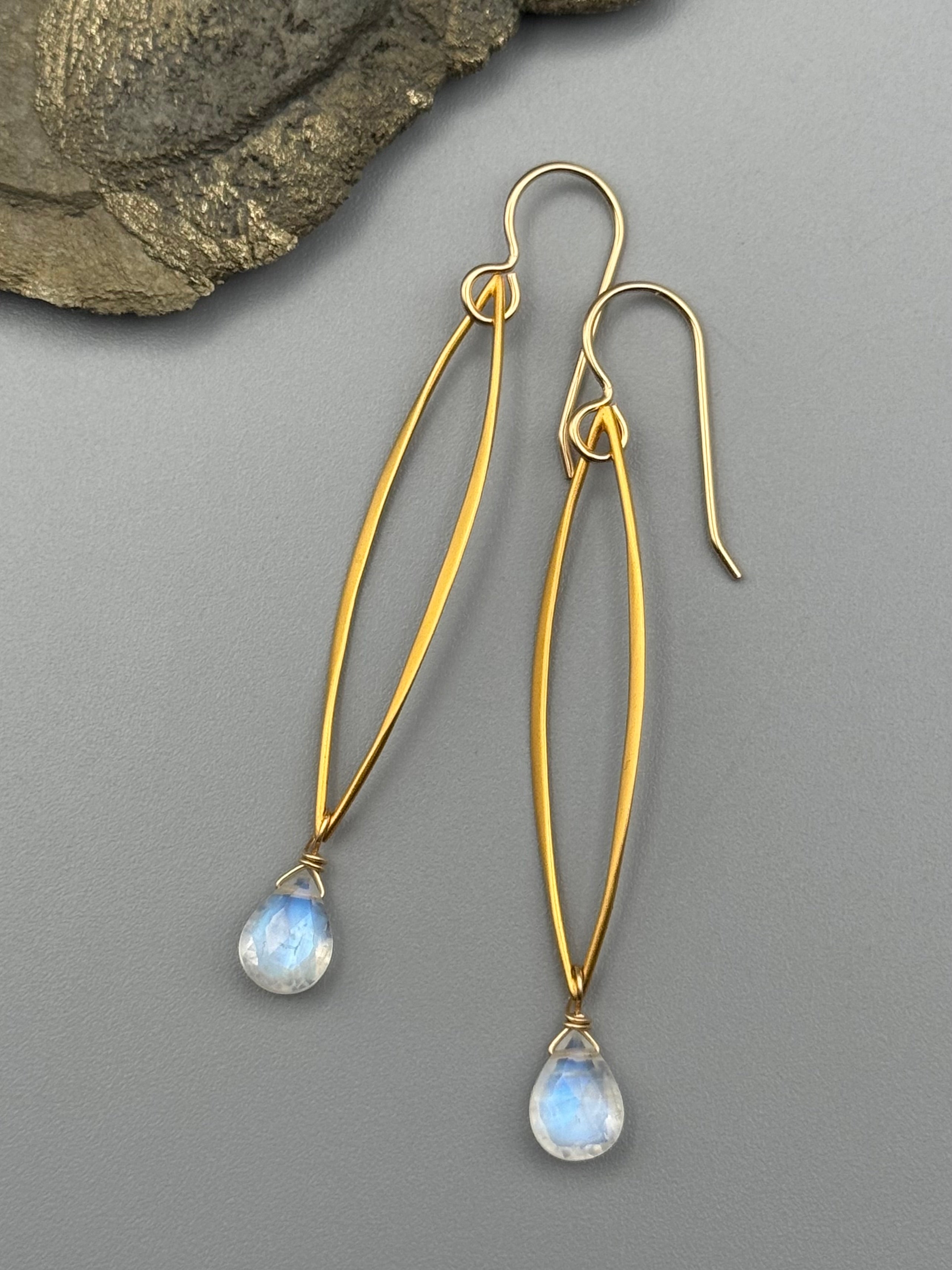 •MARQUISE• rainbow moonstone + gold earrings