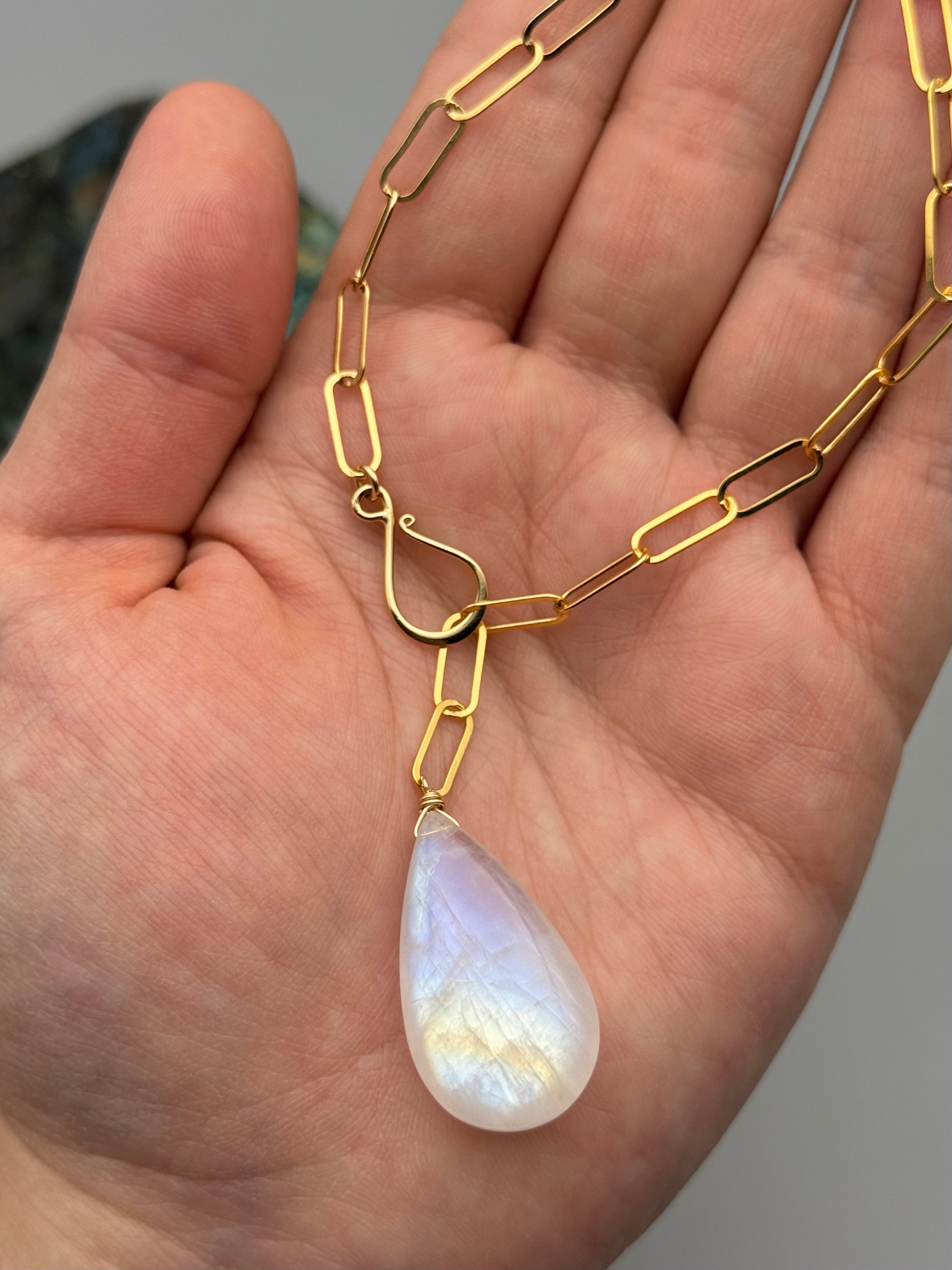 •LINKED• rainbow moonstone + gold necklace (ADJ to 19")
