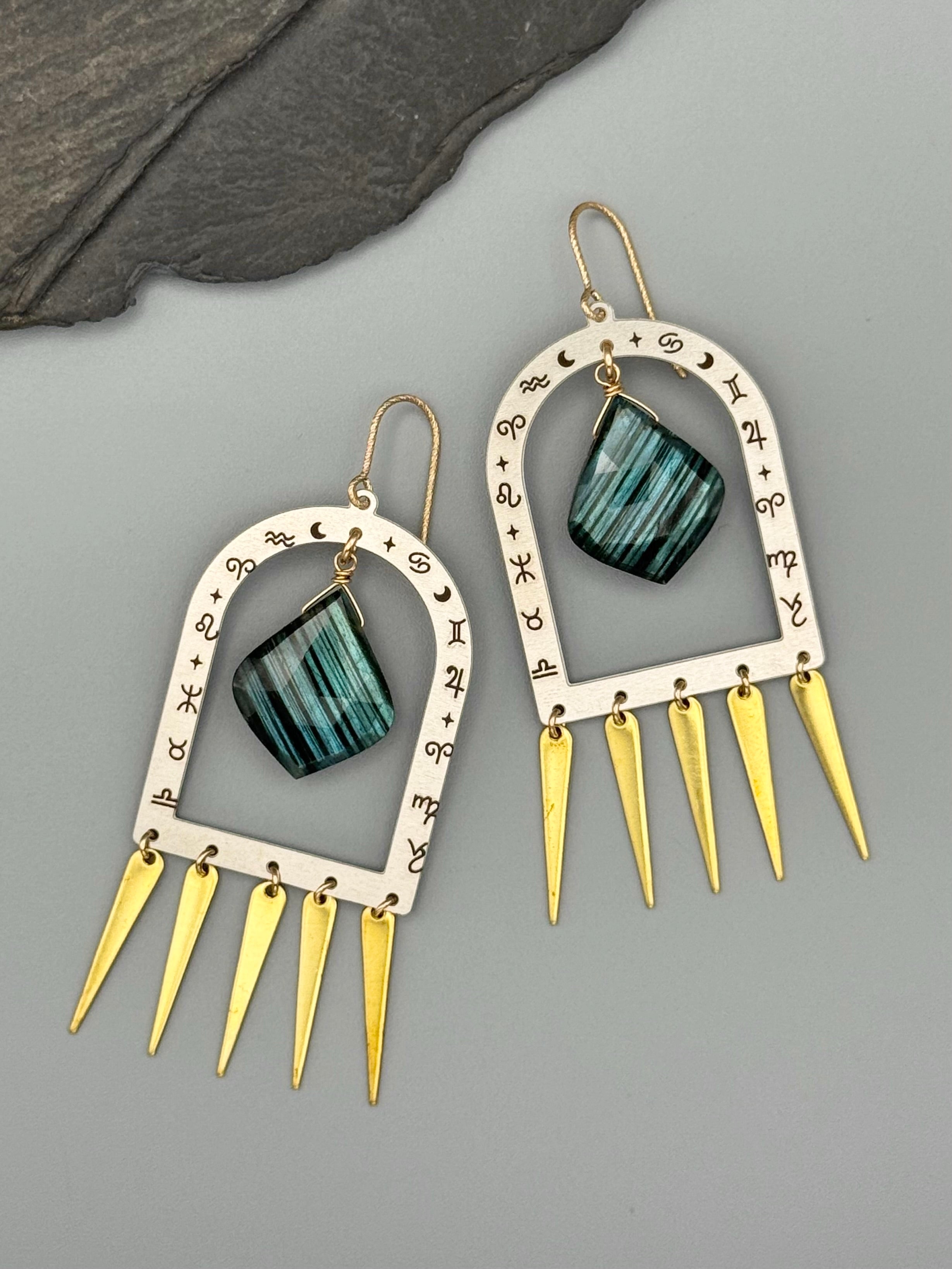 •ASTROLOGICAL• labradorite + mixed metal earrings