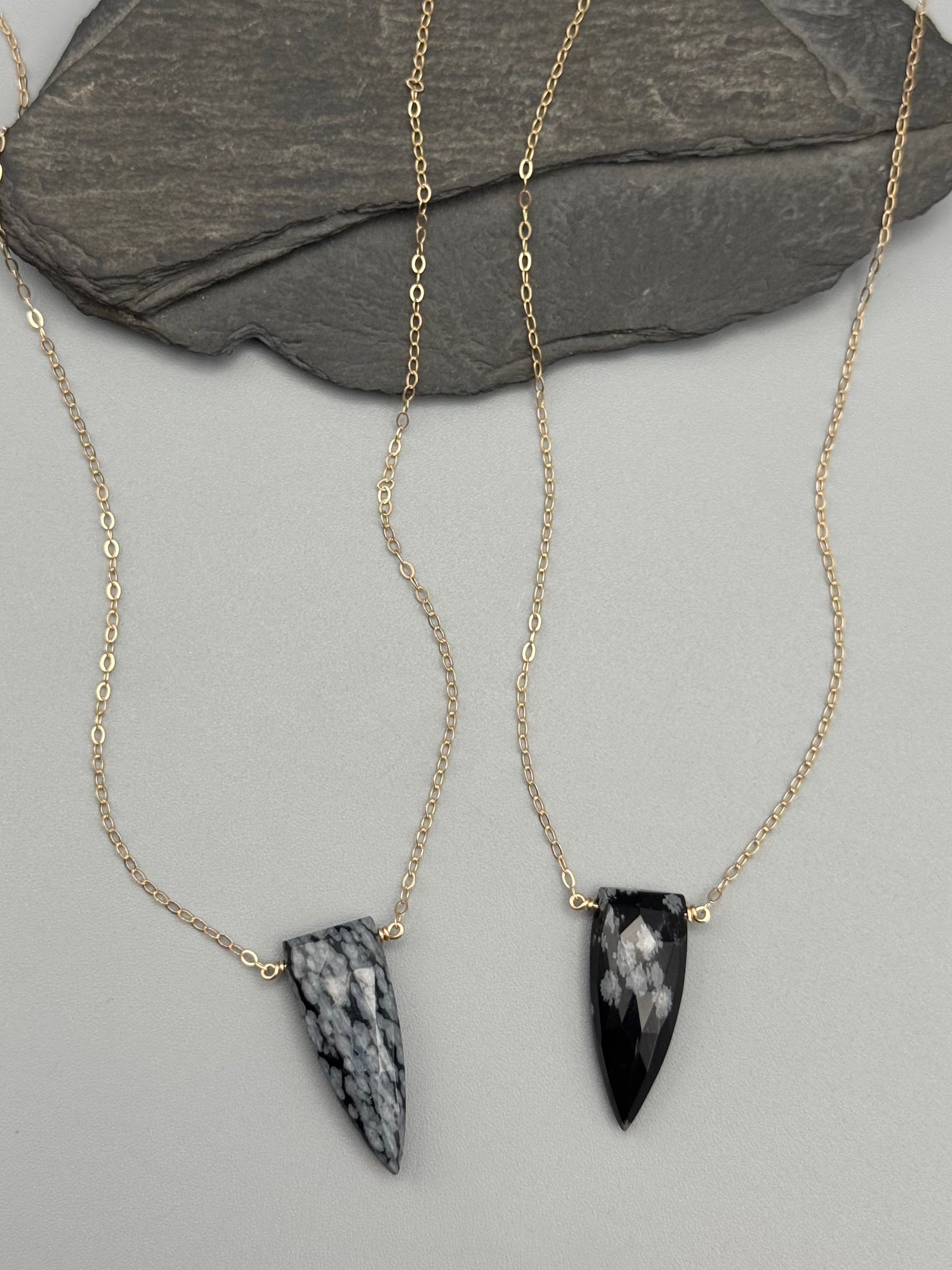 •STRAY• faceted snowflake obsidian fang + gold necklace (various lengths)