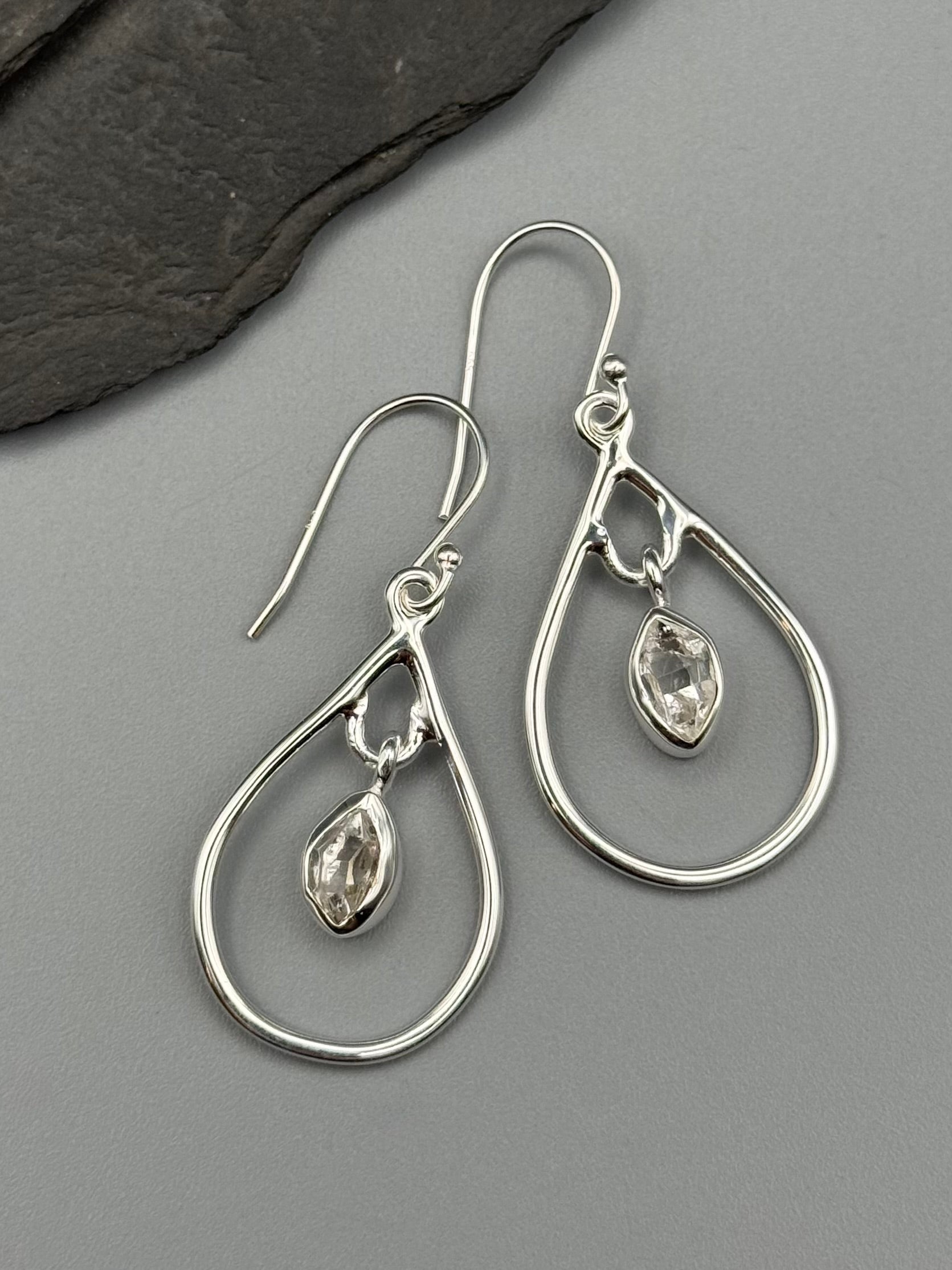 •OPEN TEARDROP• herkimer diamond + silver dangle earrings
