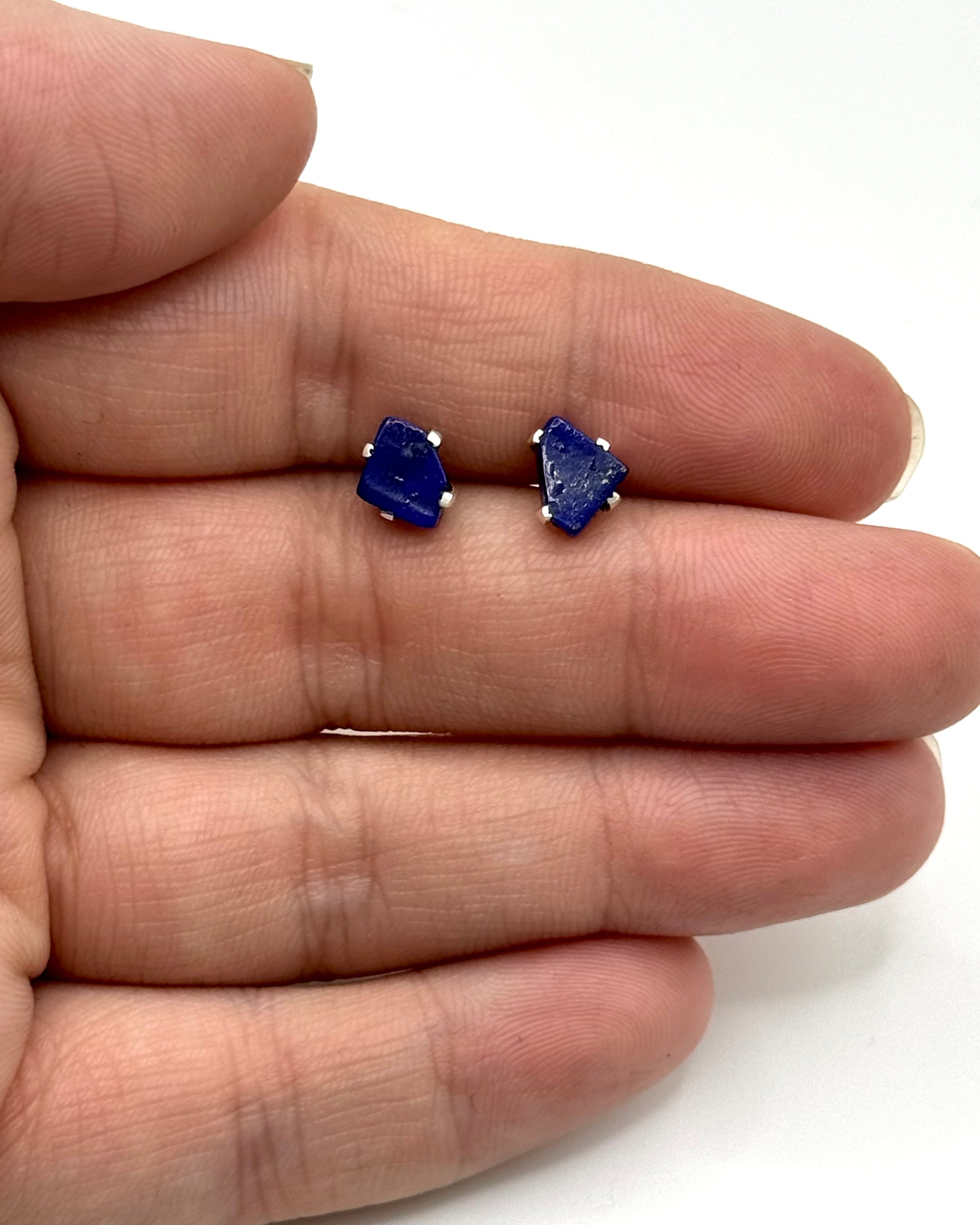 •LAPIS LAZULI• silver prong set stud earrings