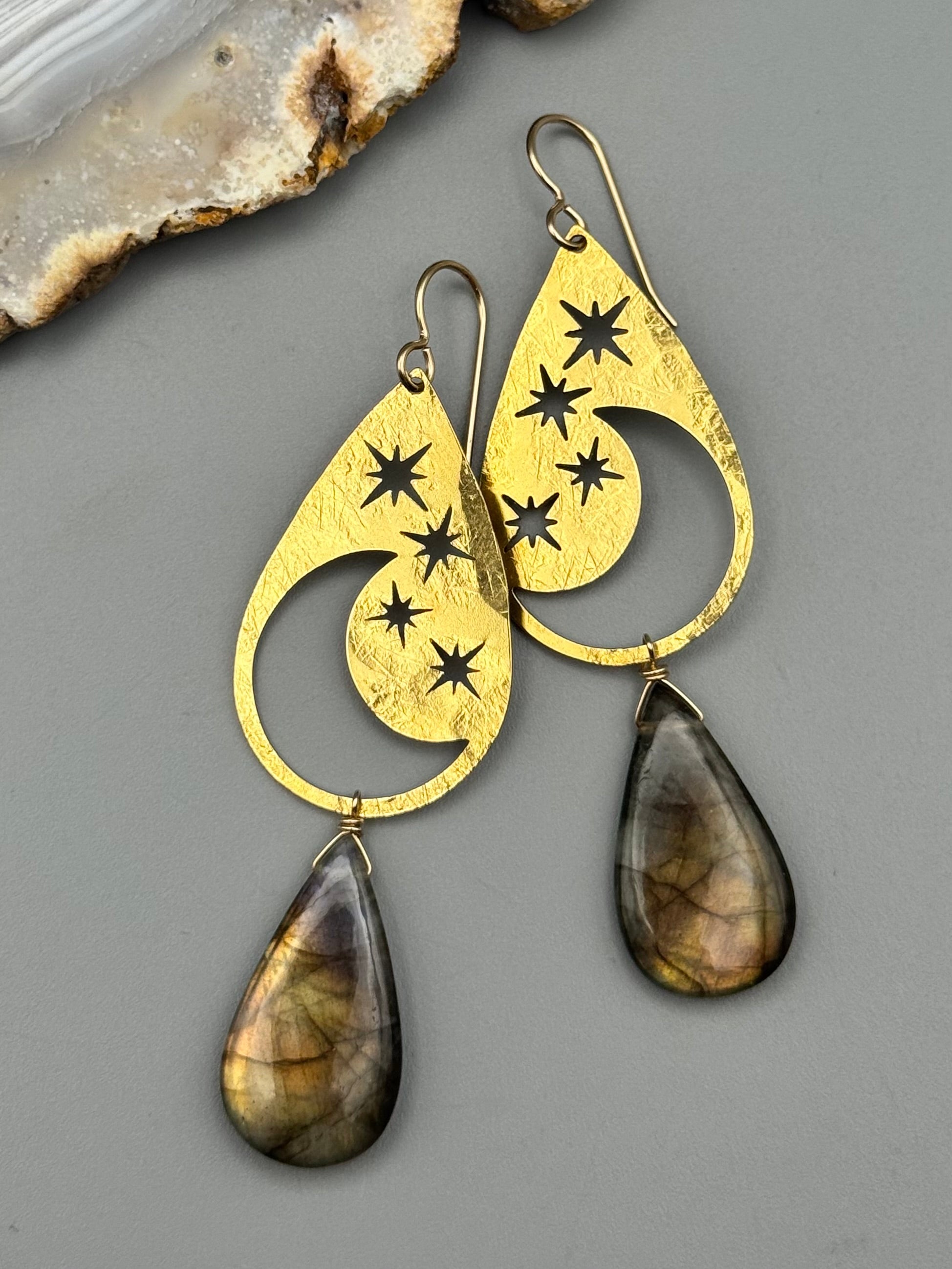 •CELESTINE• golden labradorite tear + gold earrings