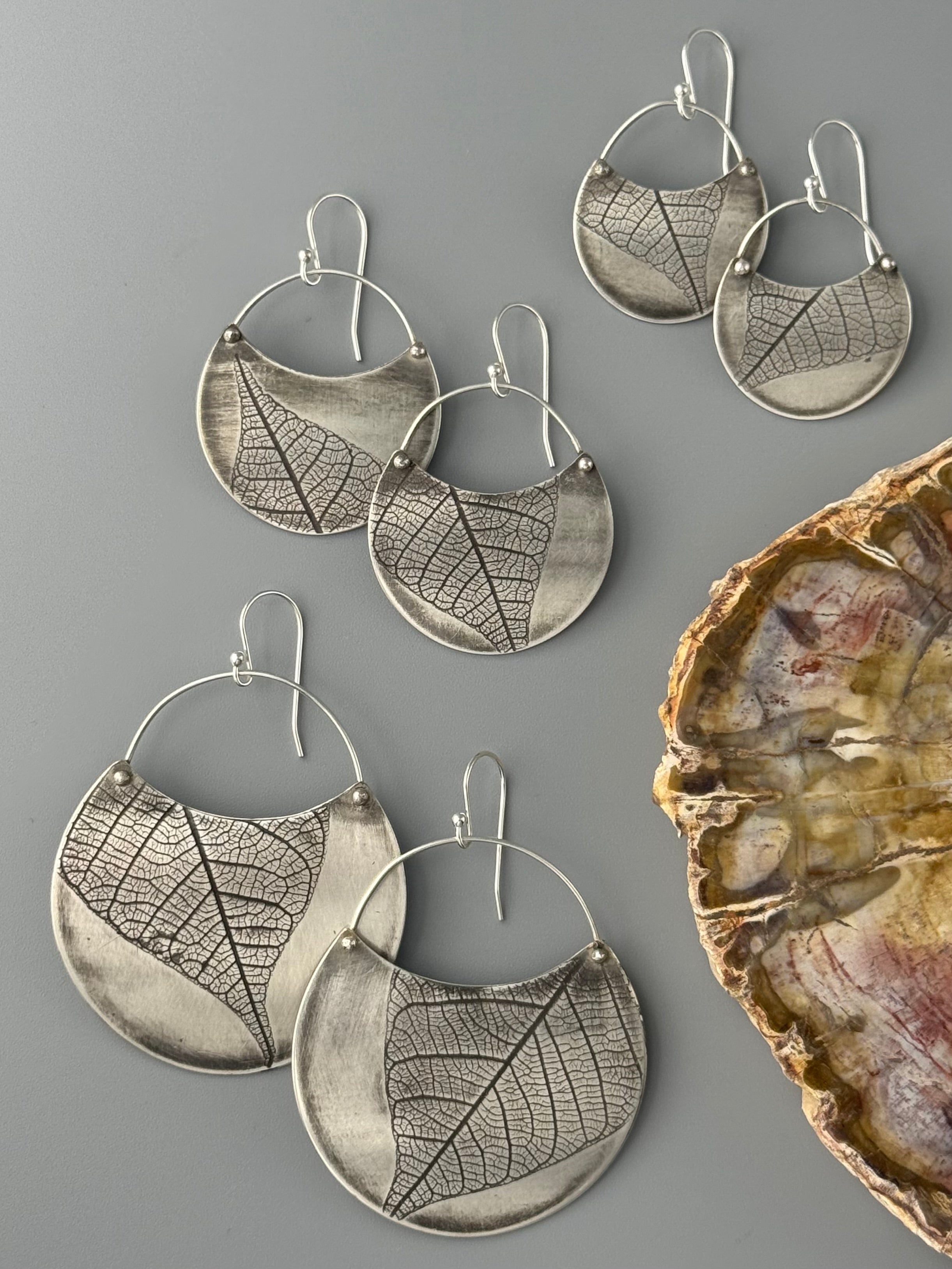 •LEAF CRESCENT• silver dangle earrings