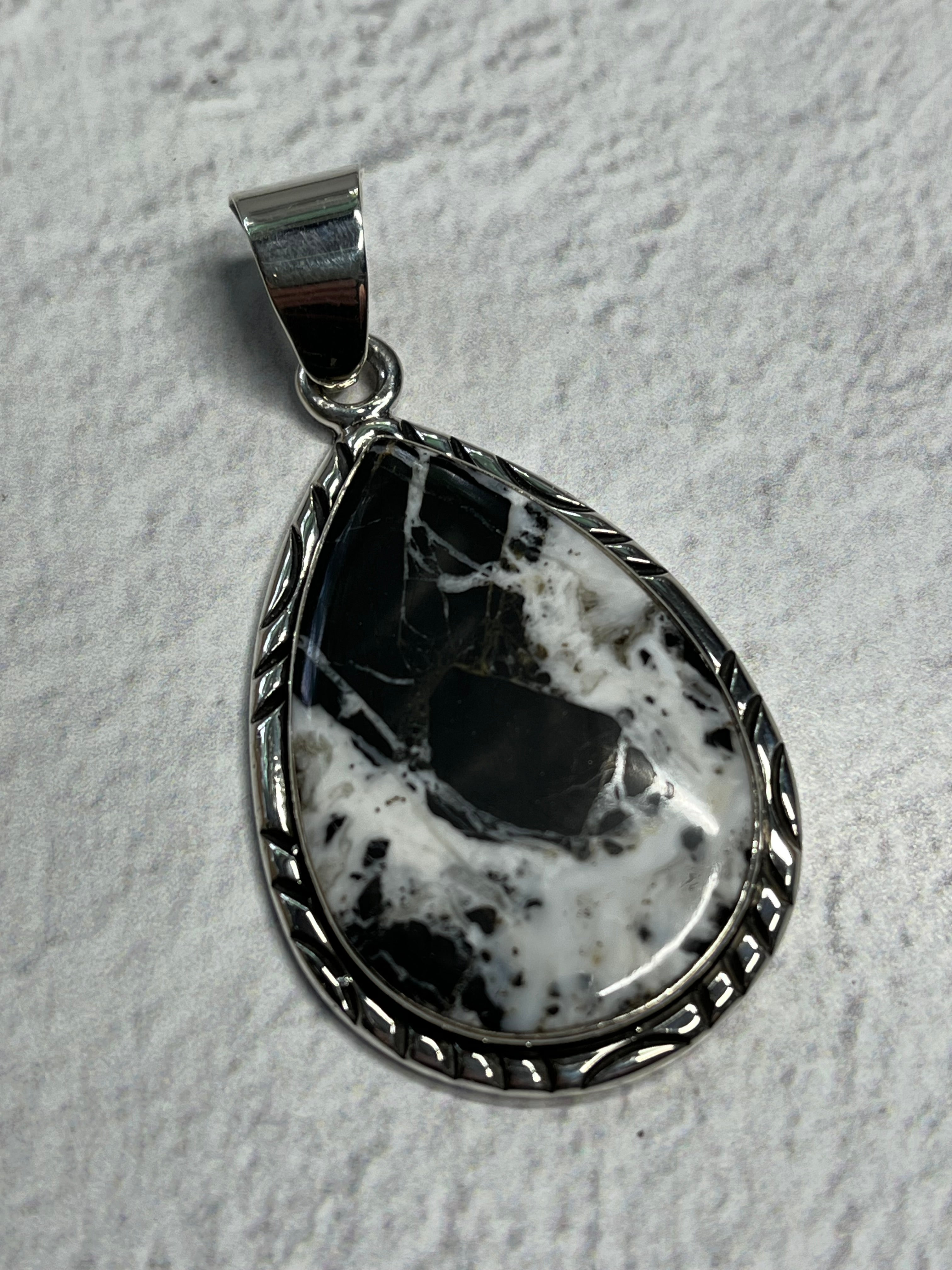 •WHITE BUFFALO TURQUOISE• Navajo silver teardrop pendant