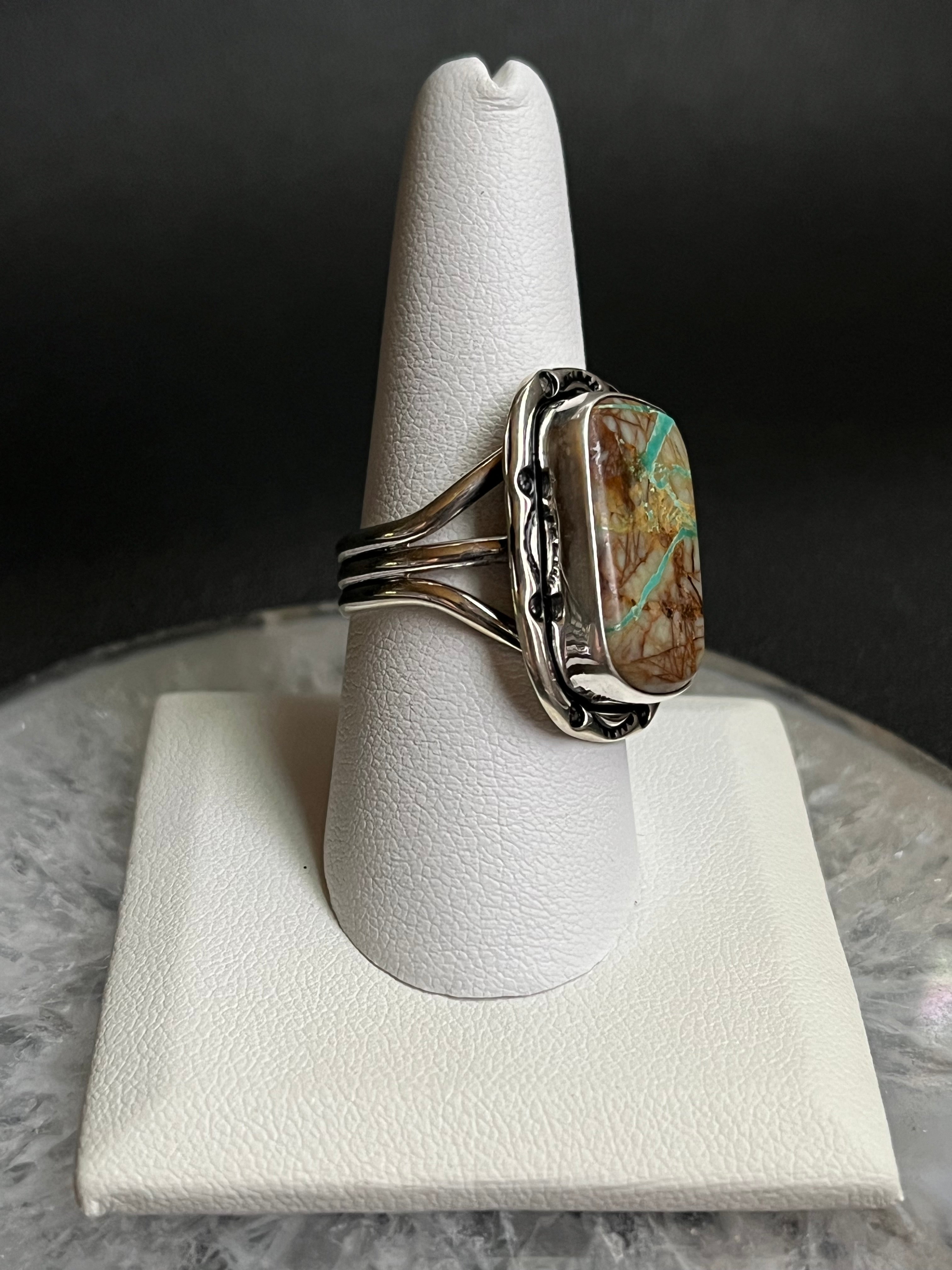 •BOULDER TURQUOISE• Navajo silver ring (size 9.25)