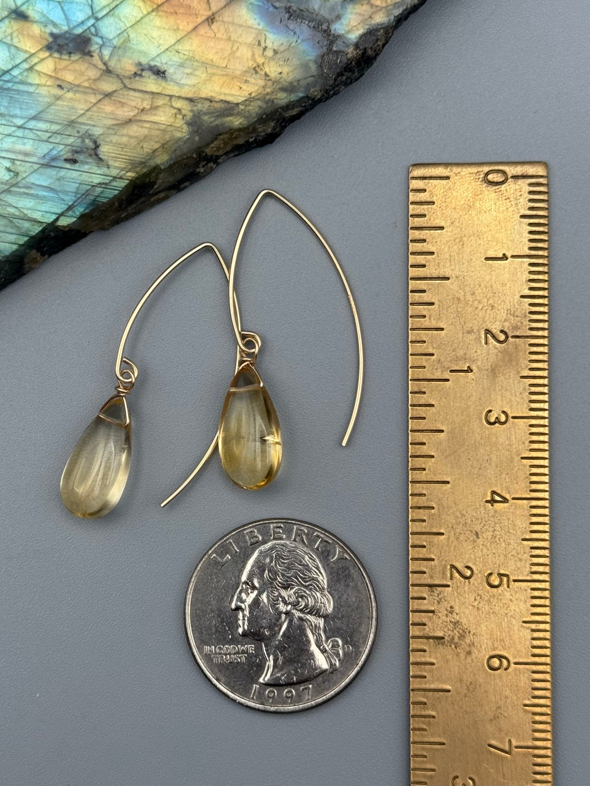•STRAY• citrine tear + gold earrings