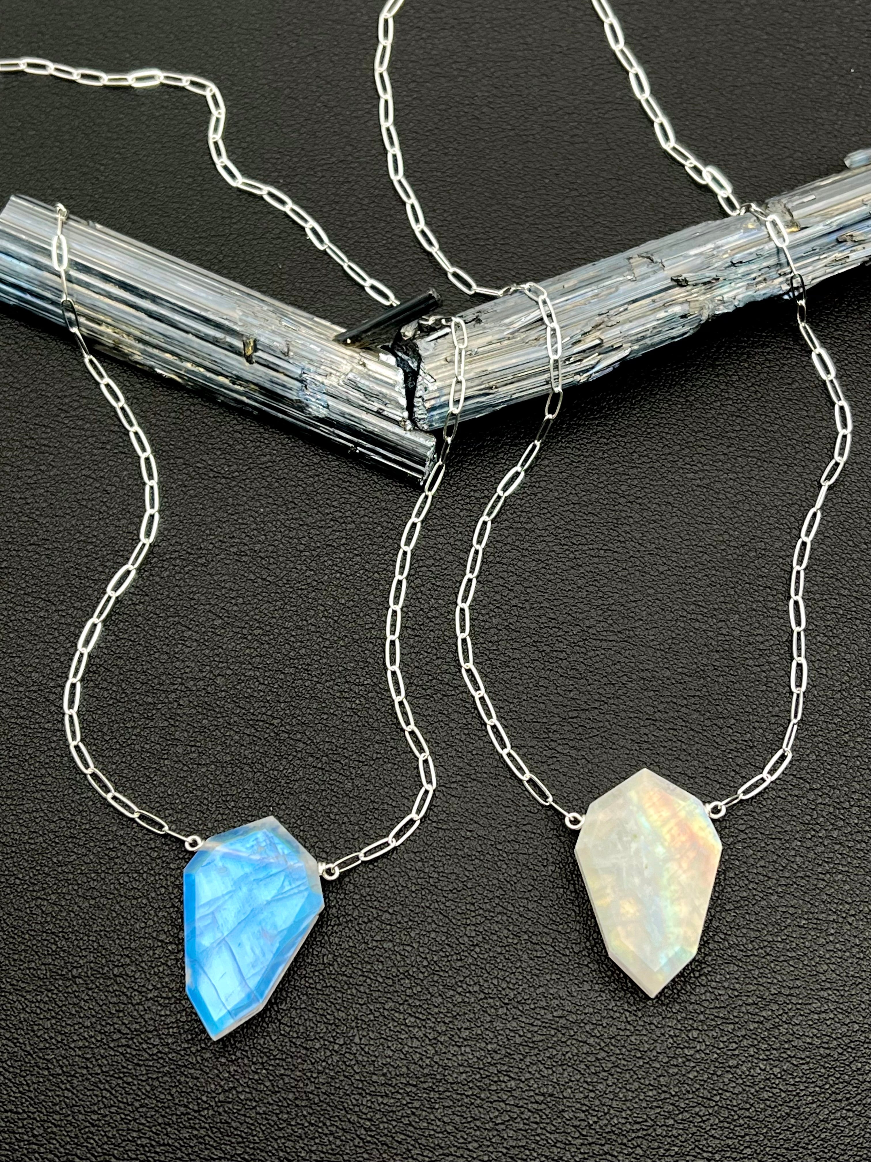 •AEON- PETAL• rainbow moonstone + silver necklace (various lengths)