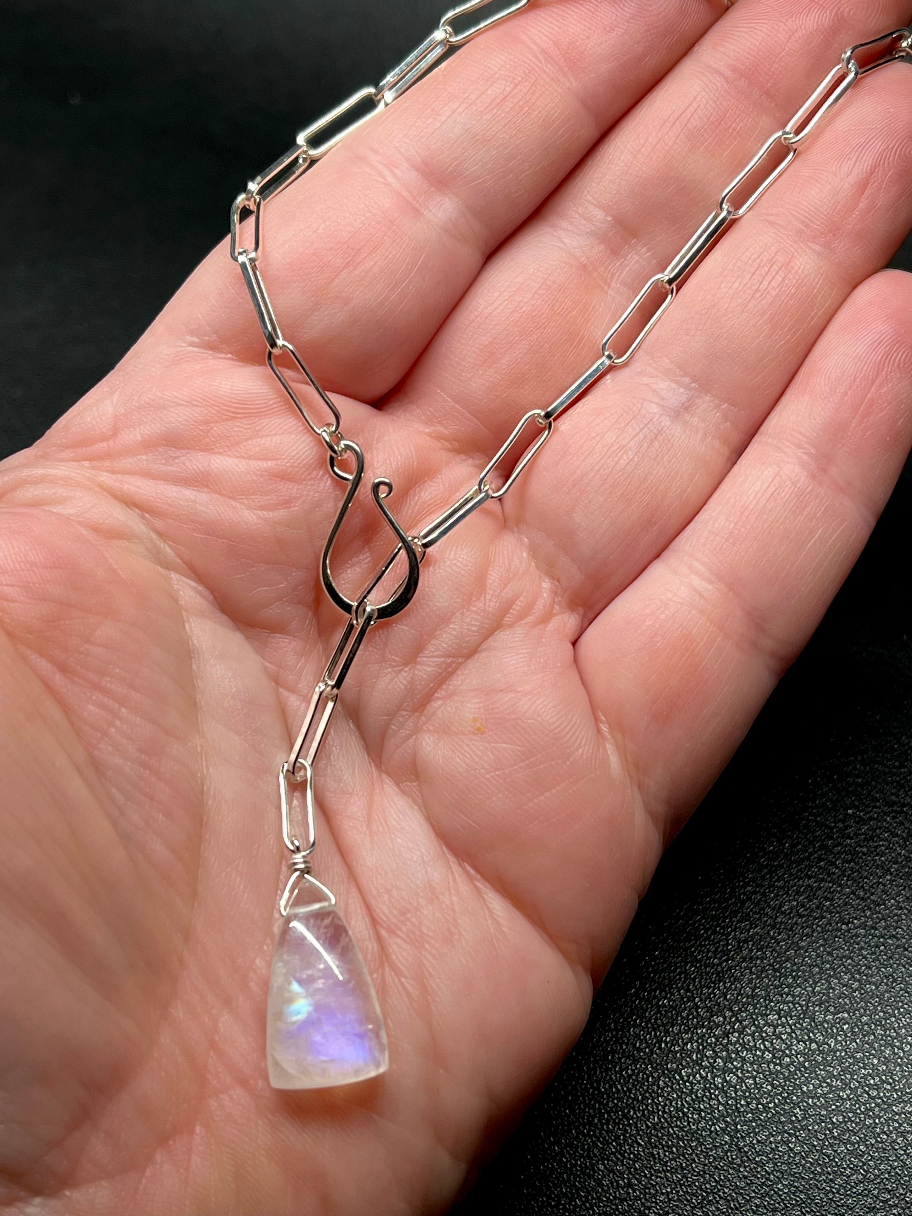 •LINKED• rainbow moonstone + silver necklace (19")