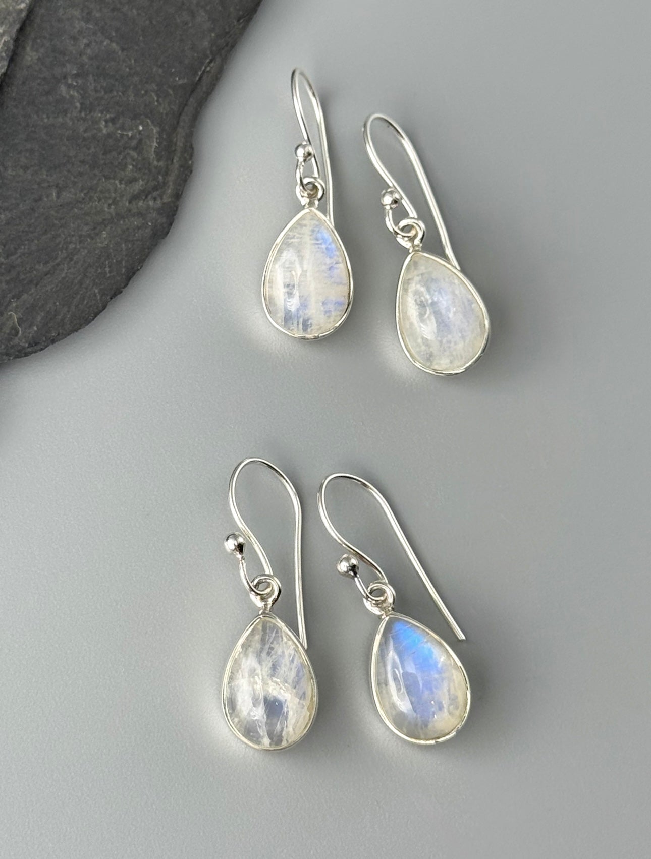 •RAINBOW MOONSTONE - SMALL TEARDROP• silver dangle earrings