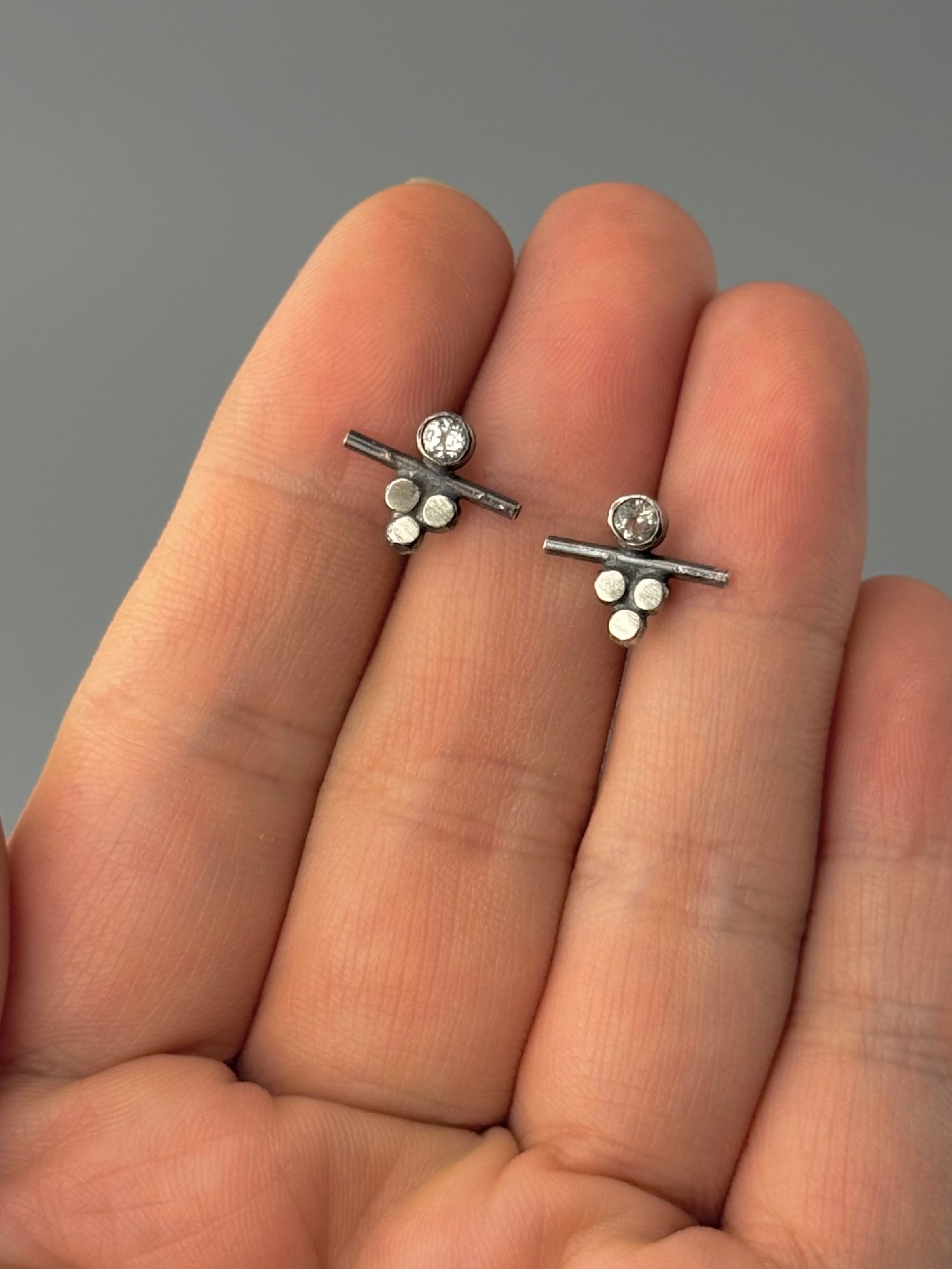 •BALANCE• white topaz + silver stud earrings