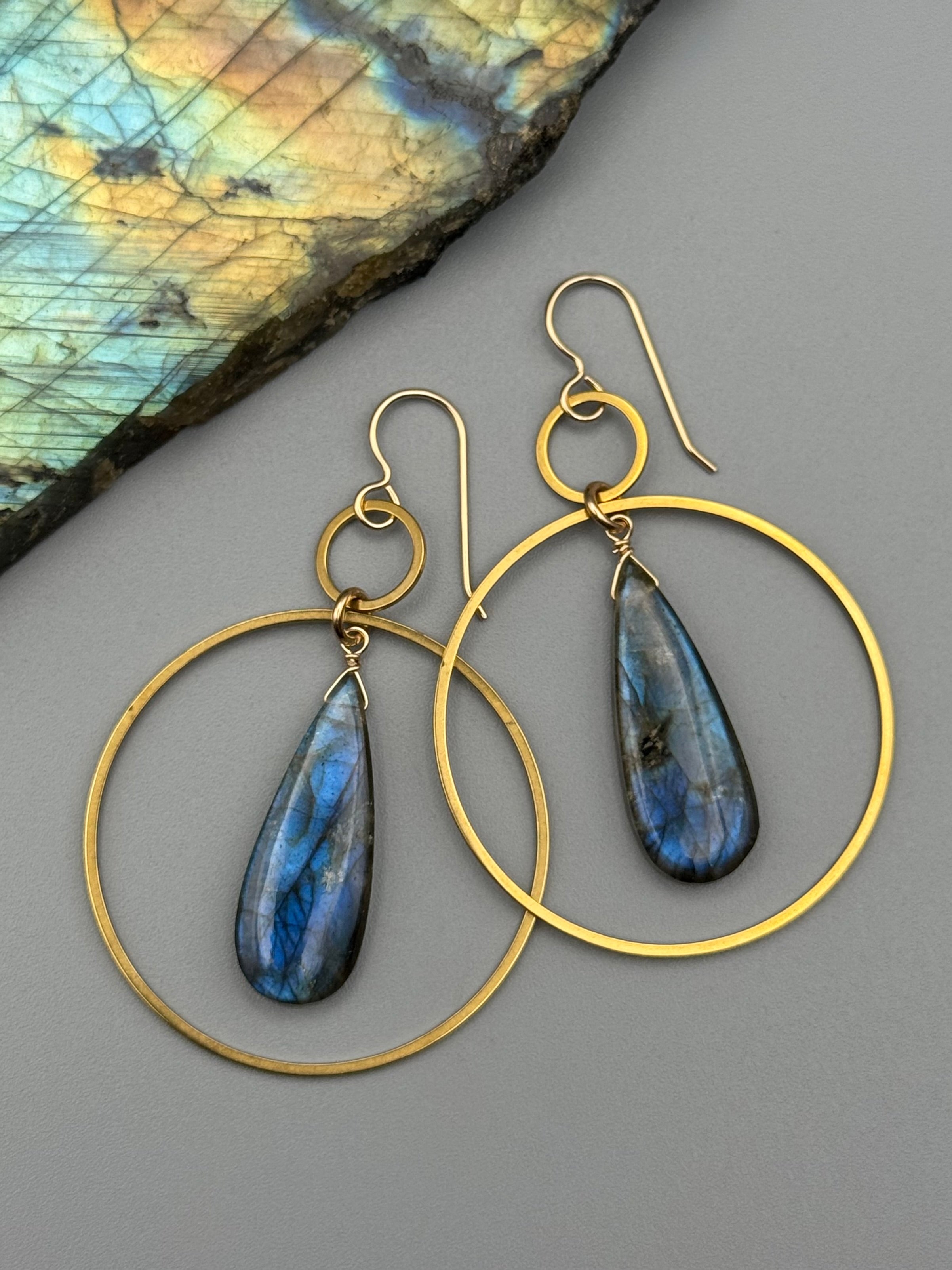 •EQUA-LUNA• labradorite tear + gold earrings